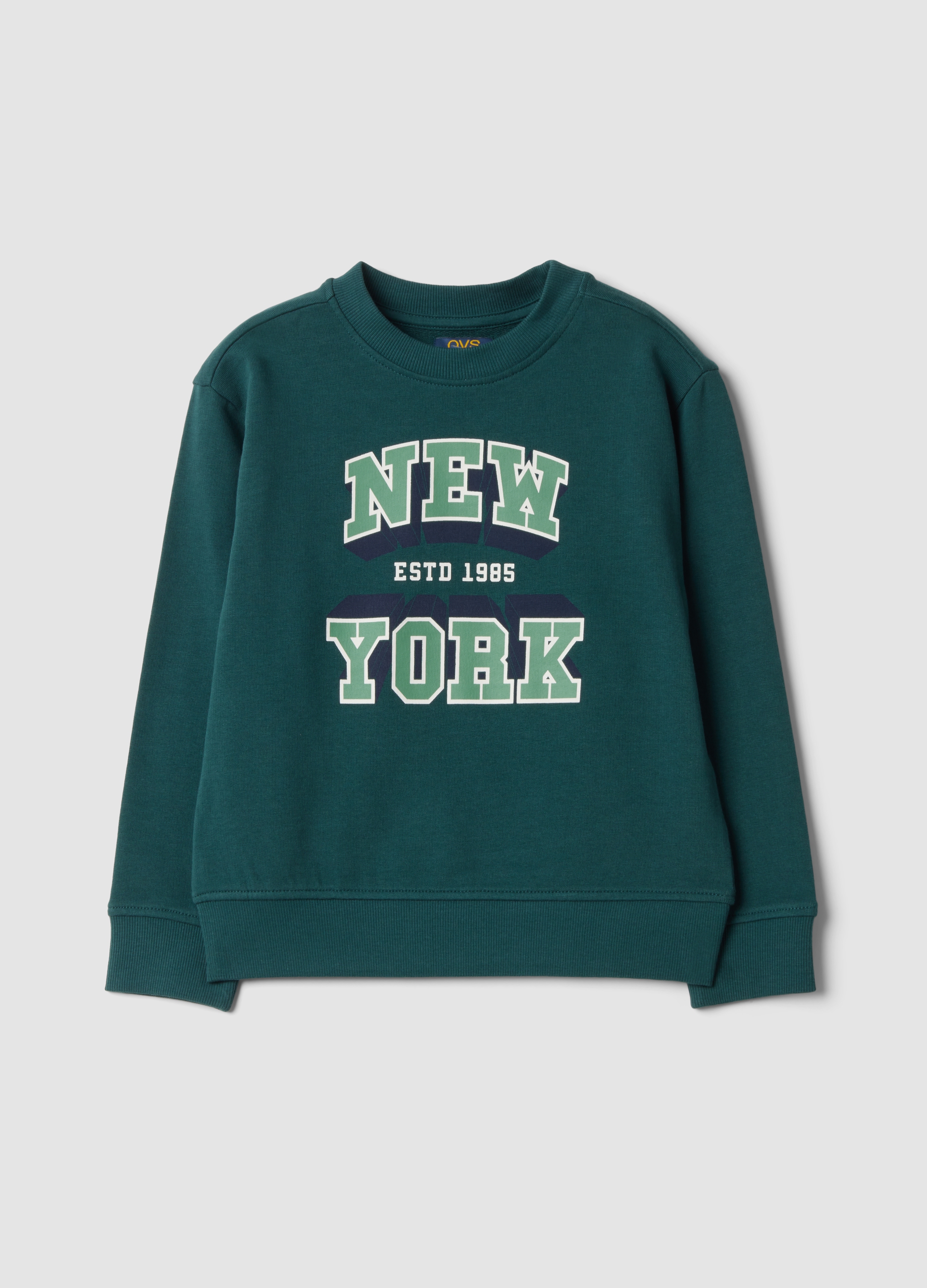 OVS KIDS, Felpa Verde Girocollo In Misto Cotone E Viscosa, Bambino, Verde, Taglia: 3-4