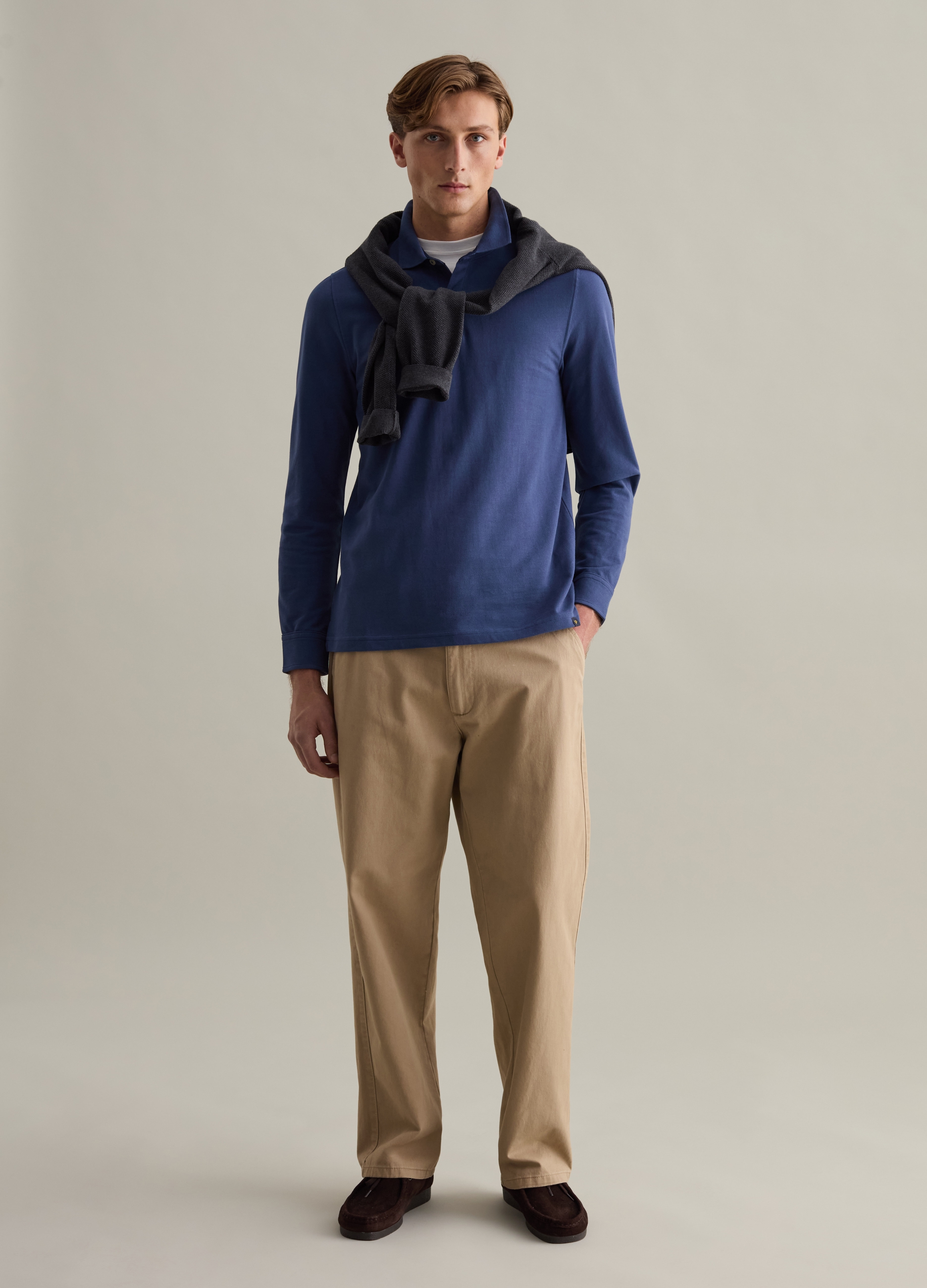 PIOMBO, Polo A Maniche Lunghe In Piquet, Uomo, Blu, Taglia: M