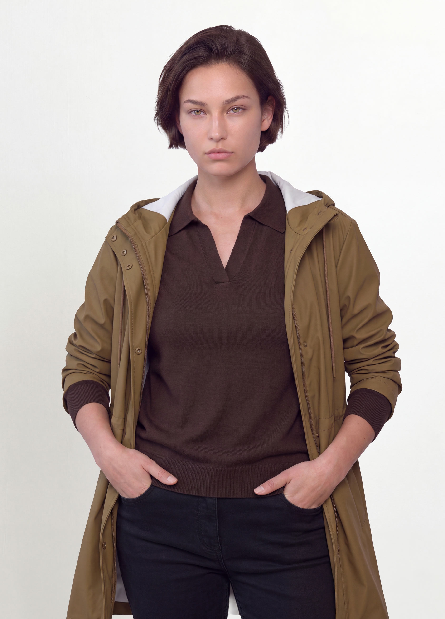 MYA, Giacca Antipioggia Marrone Con Cappuccio E Chiusura Zip E Bottoni Regular Fit, Donna, Marrone, Taglia: XXL