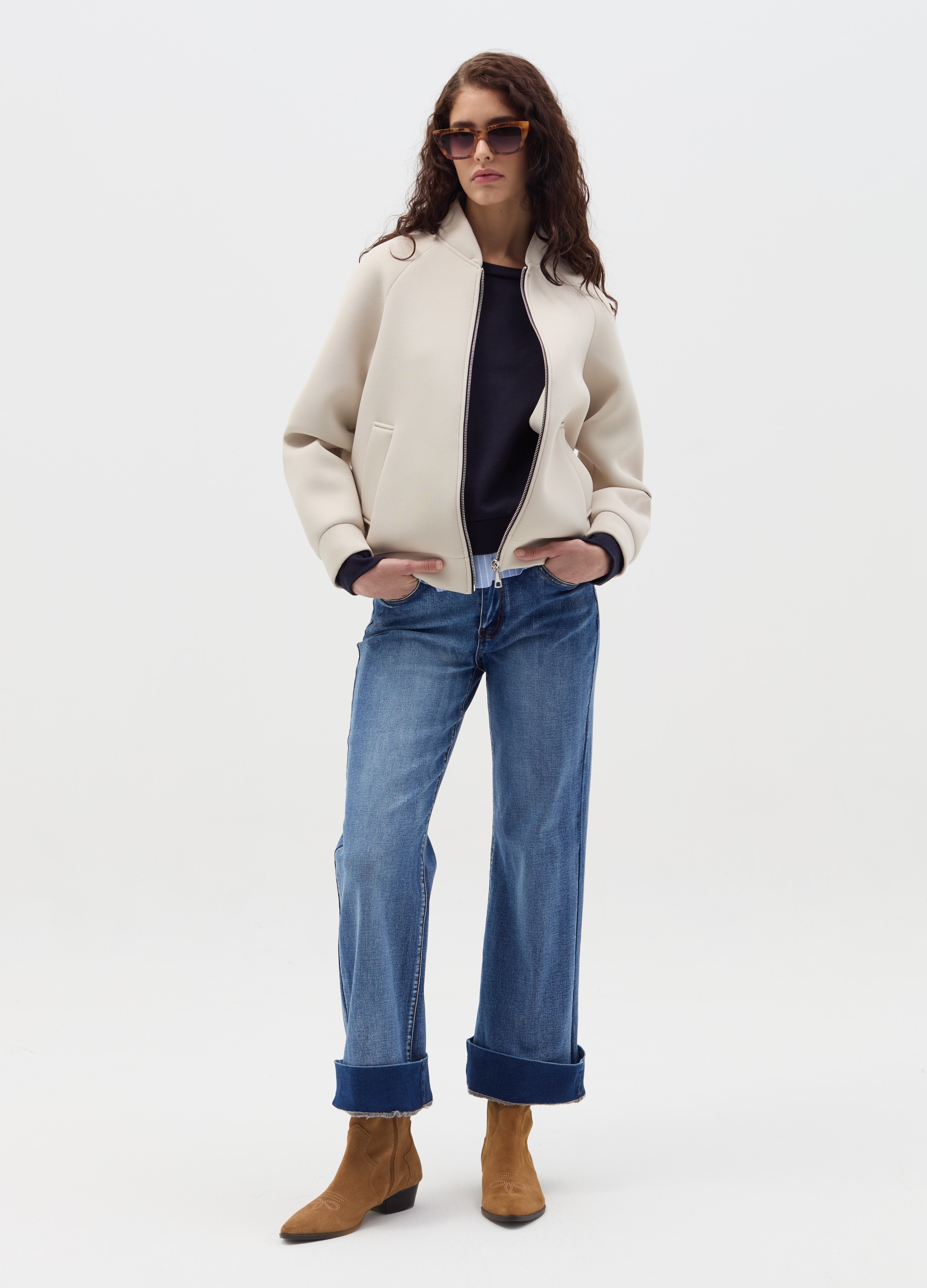 HYBRID, Bomber Full-zip, Donna, Beige, Taglia: S/M