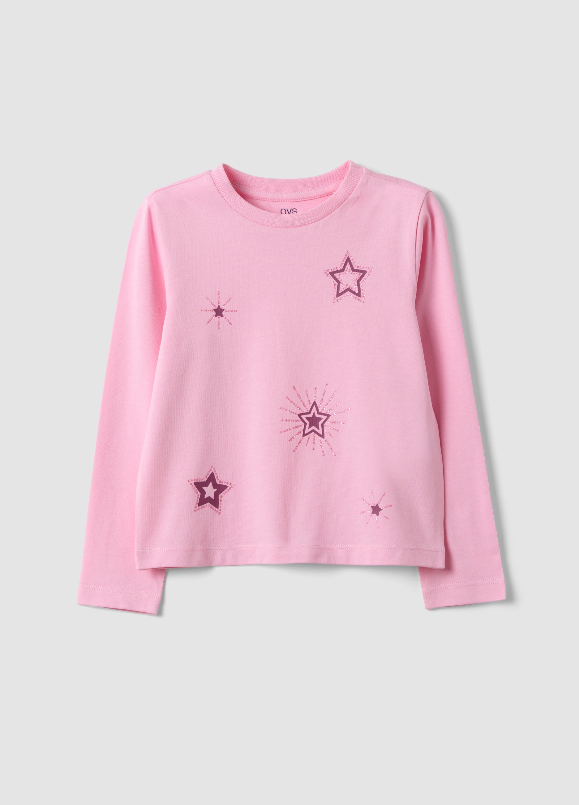OVS KIDS, T-shirt Rosa In Puro Cotone Organico Con Stampa Stelline Per Bambina, Rosa, Taglia: 4-5