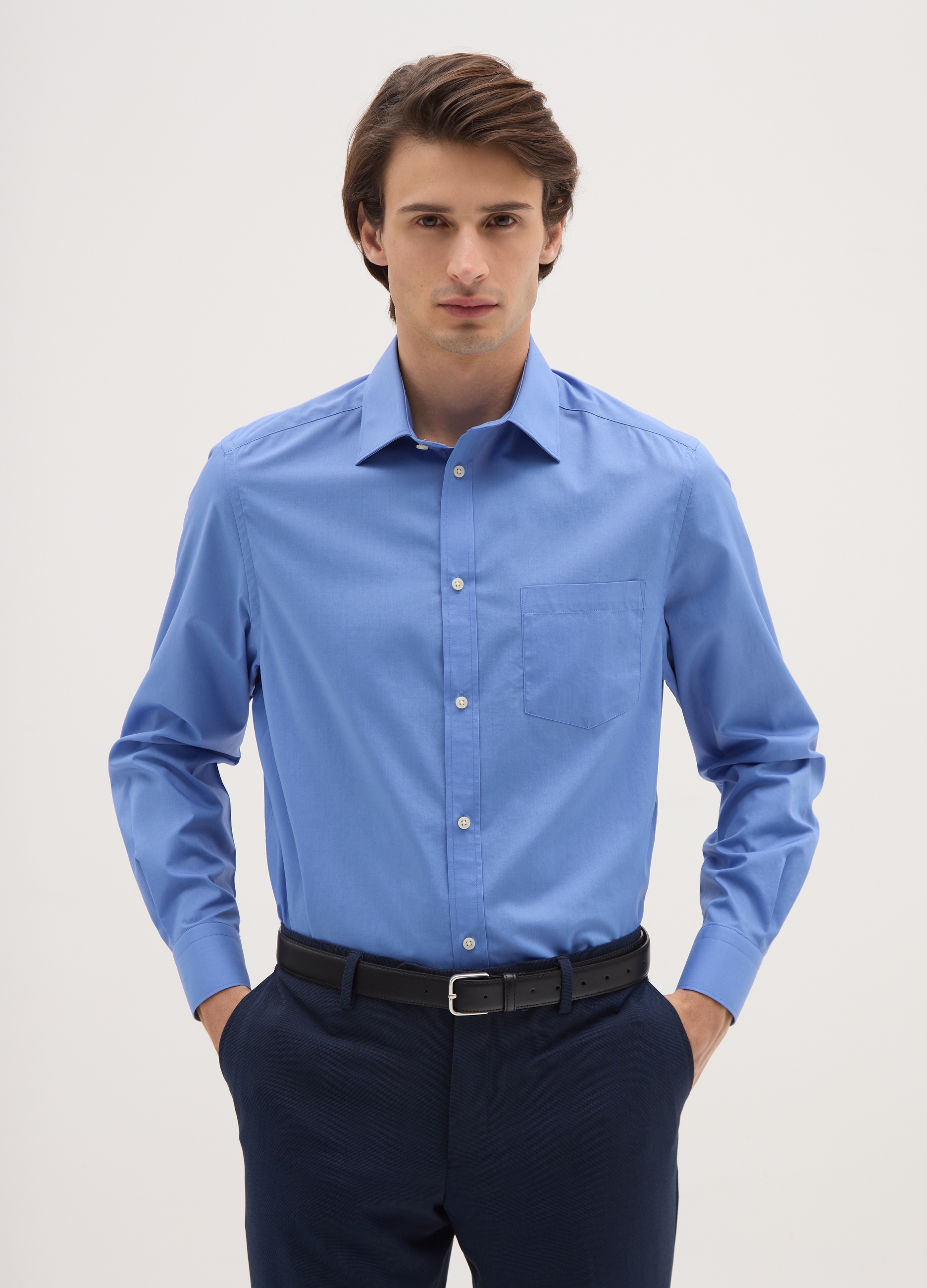 OVS, Camicia Blu A Maniche Lunghe In Misto Cotone, Uomo, Blu, Taglia: 39