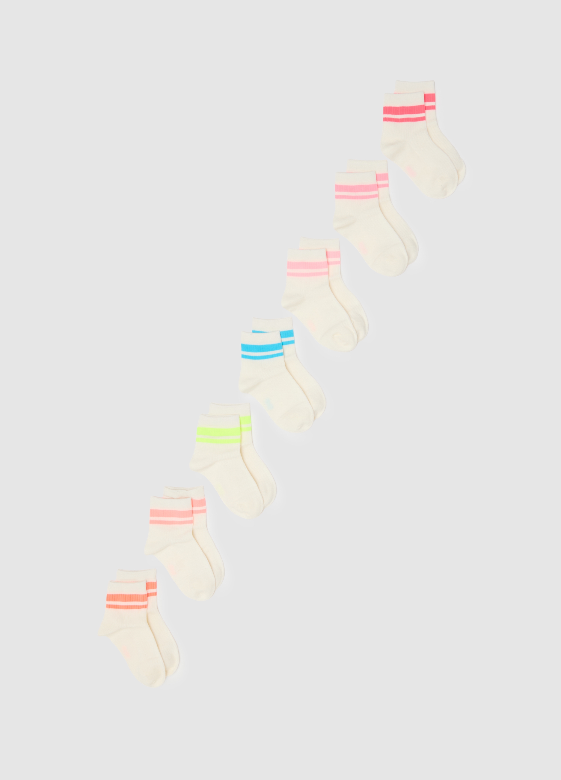 OVS KIDS, Multipack De Calcetines Cortos Multicolor De Algodón Para Niña, Niña, Blanco/azul, Talla: 25/27