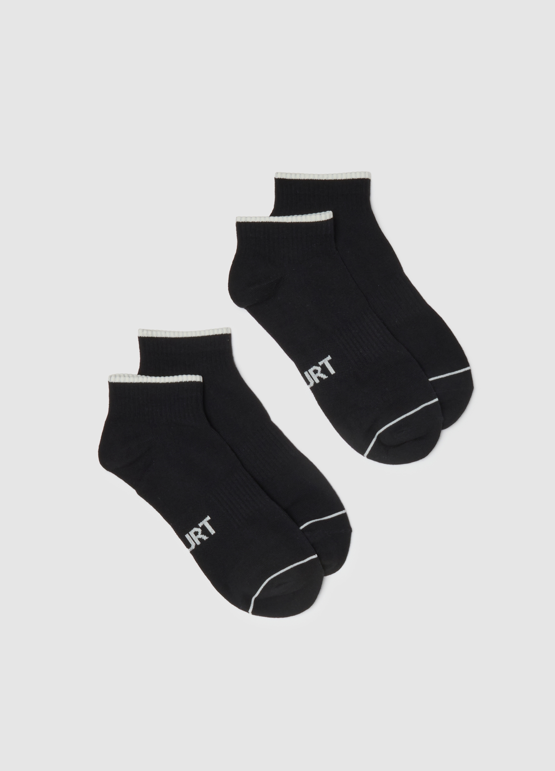 Pack De Dos Calcetines Deportivos Negros Al Tobillo En Mezcla De Algodón Con Rayas, Hombre, Gunmetal, Talla: 38/42