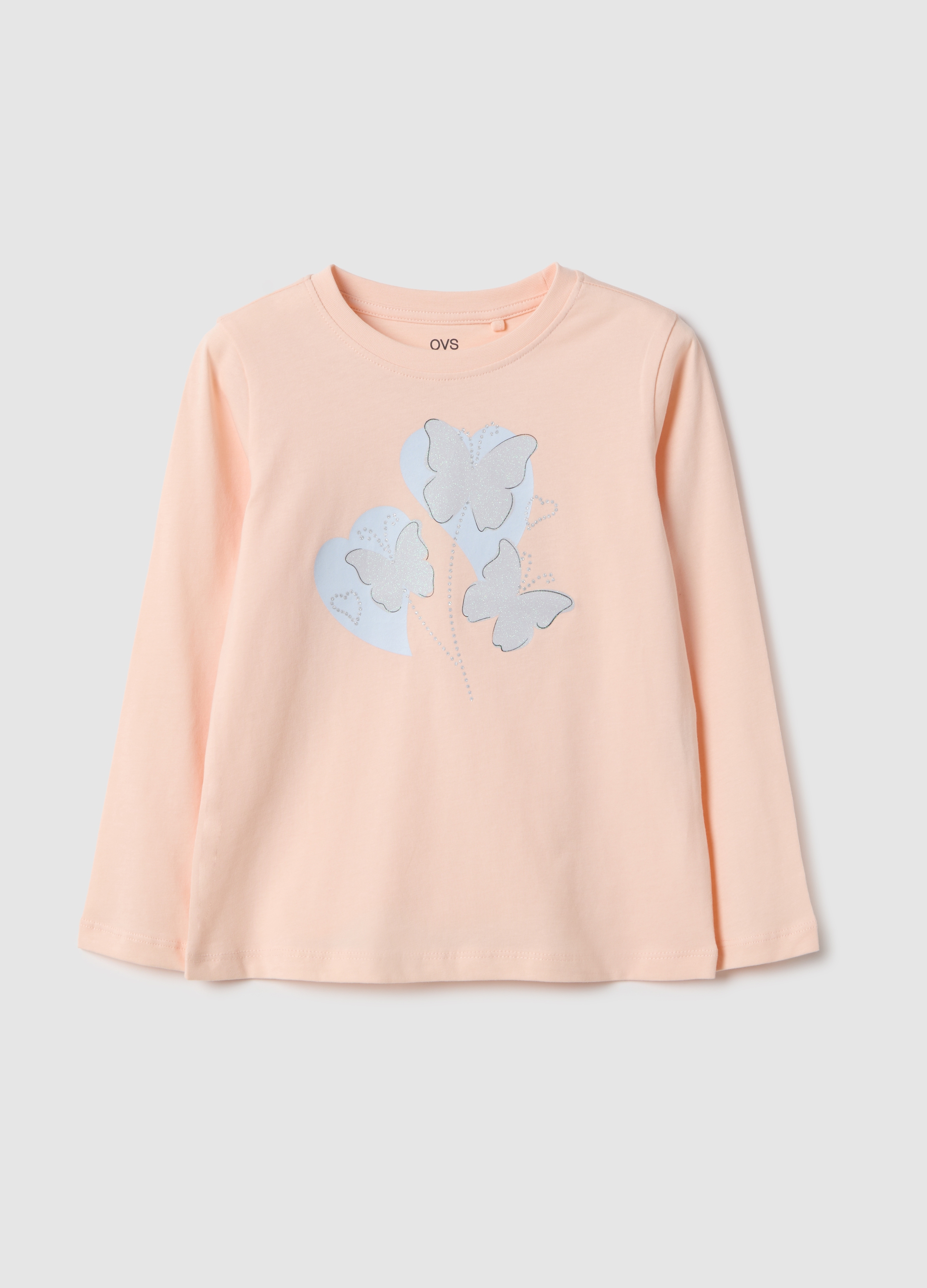 OVS KIDS, Camiseta Rosa De Algodón Puro Con Mariposas Para Niña, Niña, Beige Claro, Talla: 7-8