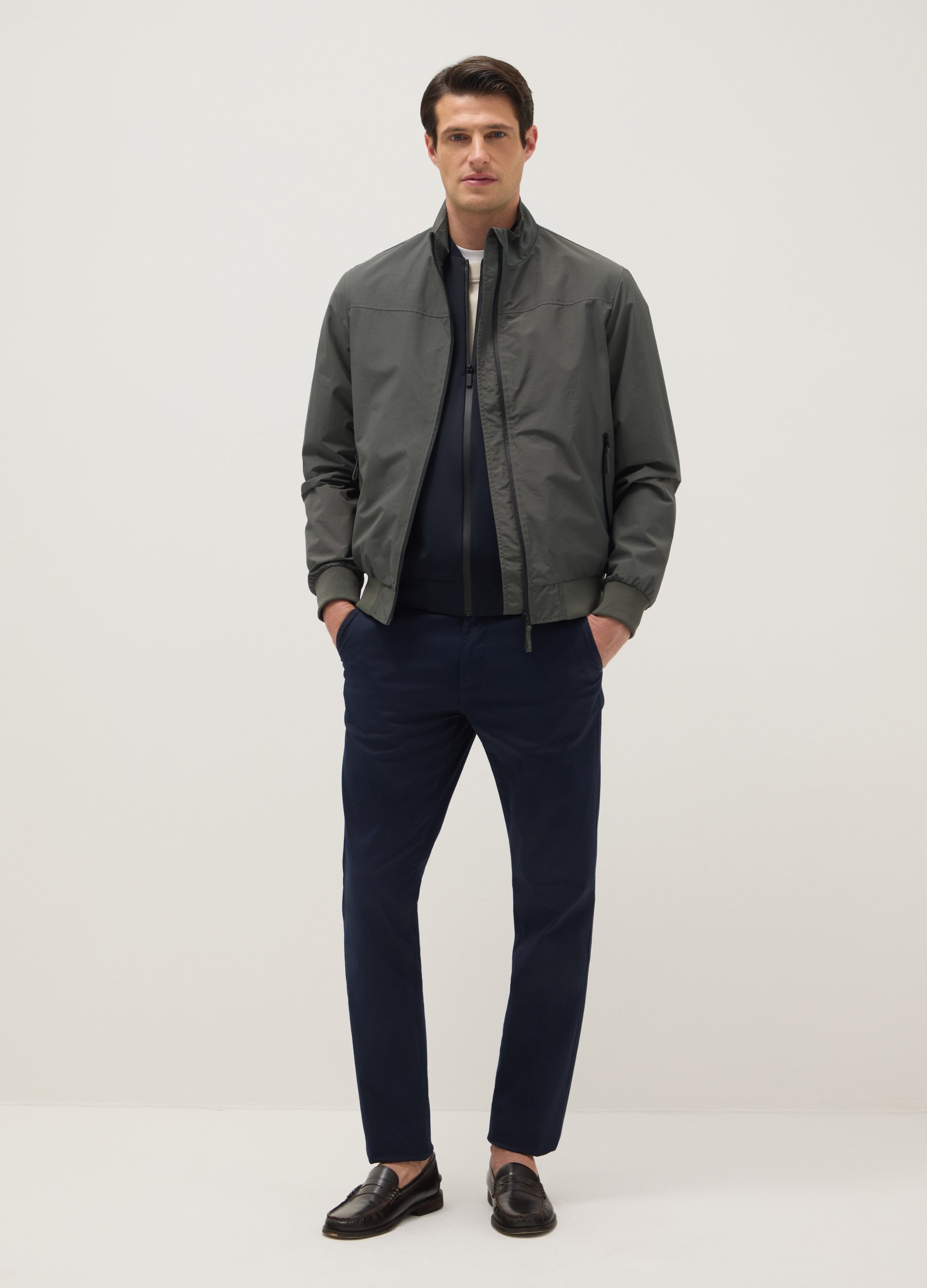 Chaqueta Bomber Verde Regular Fit Con Cremallera, Hombre, Verde militar, Talla: L