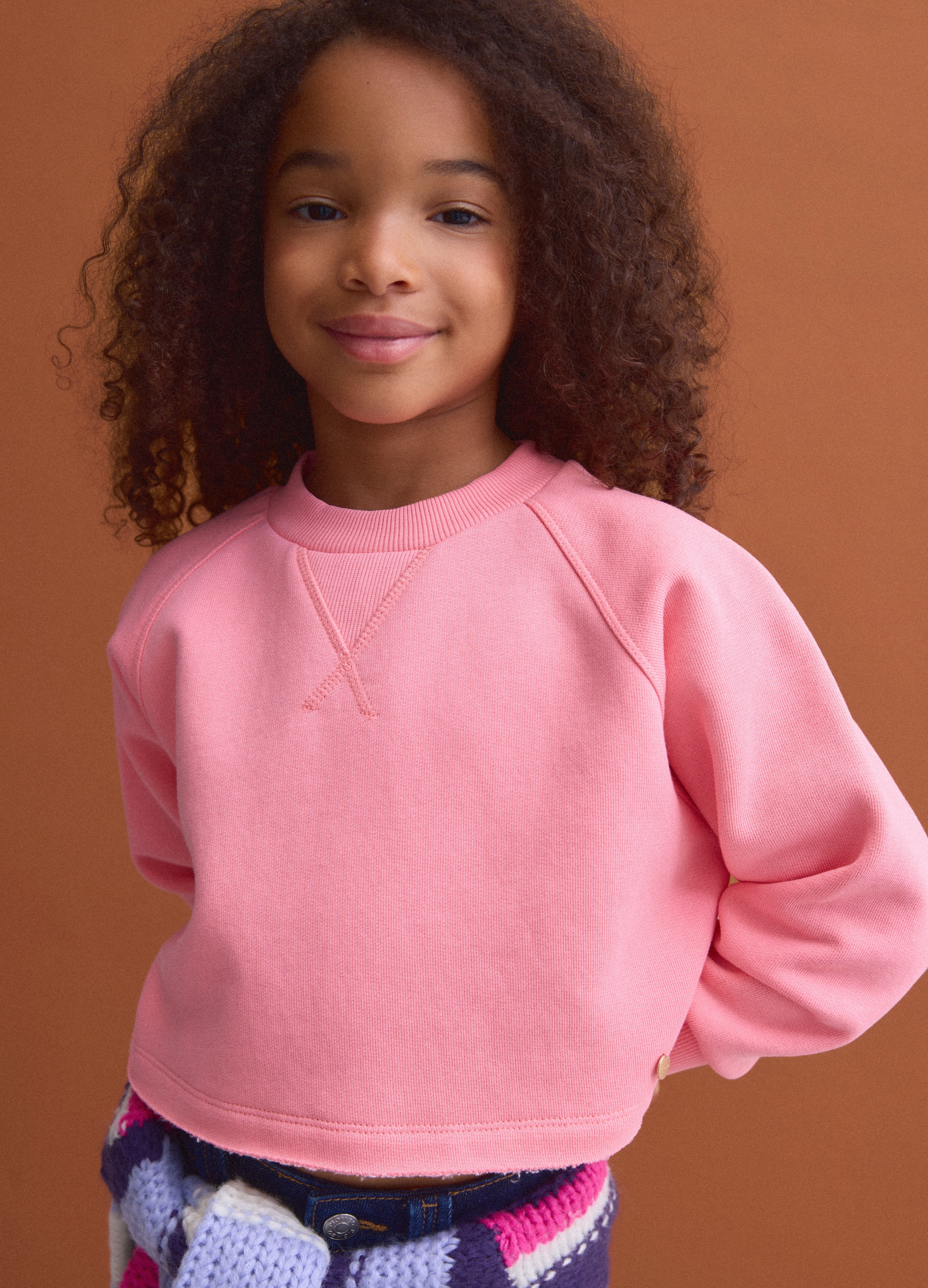 PIOMBO KIDS, Felpa Rosa Crop In Misto Cotone A Girocollo Relaxed Fit Per Bambina, Rosa, Taglia: 10