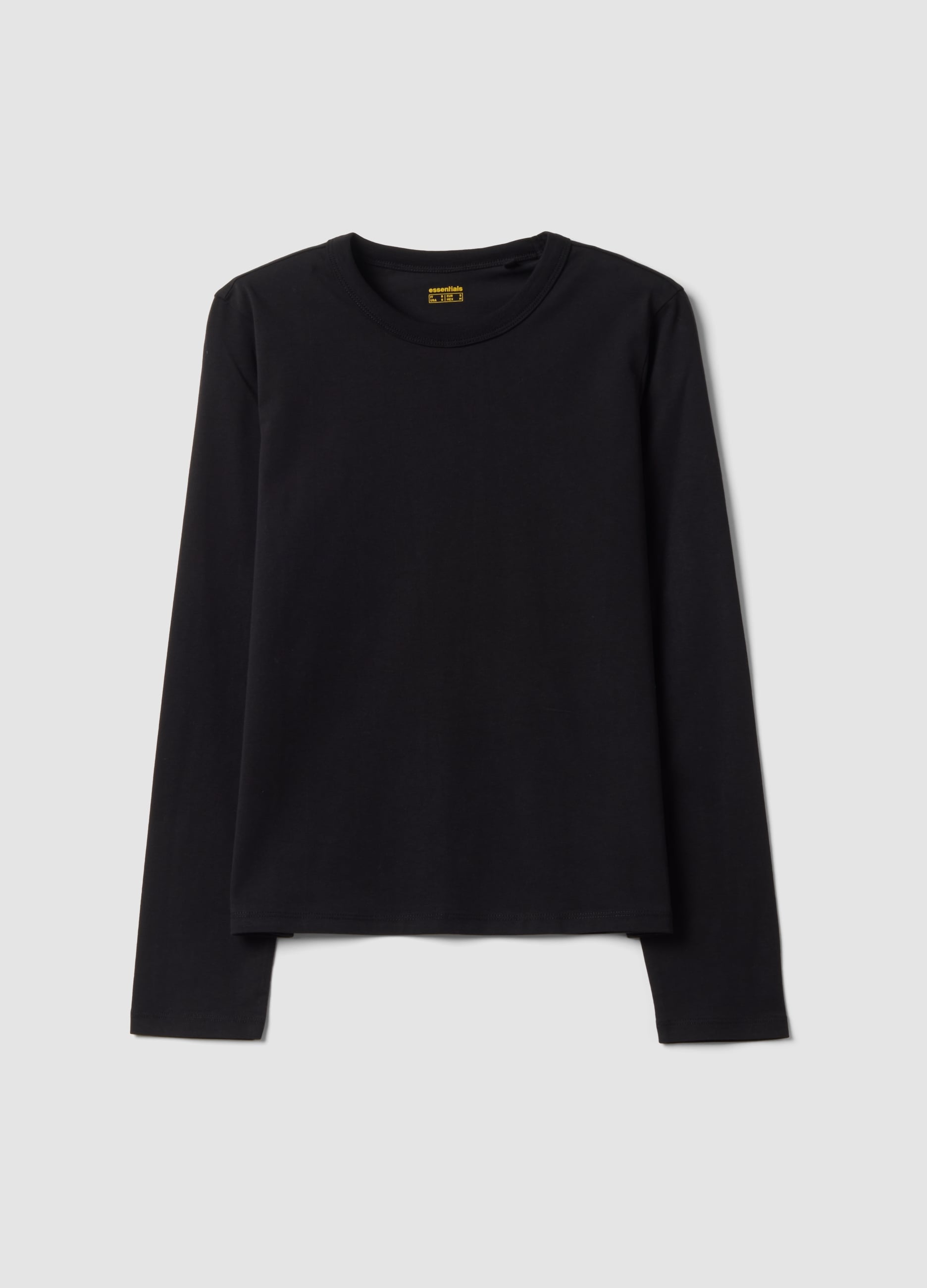 OVS, T-shirt Nera In Jersey Di Puro Cotone A Maniche Lunghe Regular Fit, Donna, Nero, Taglia: S