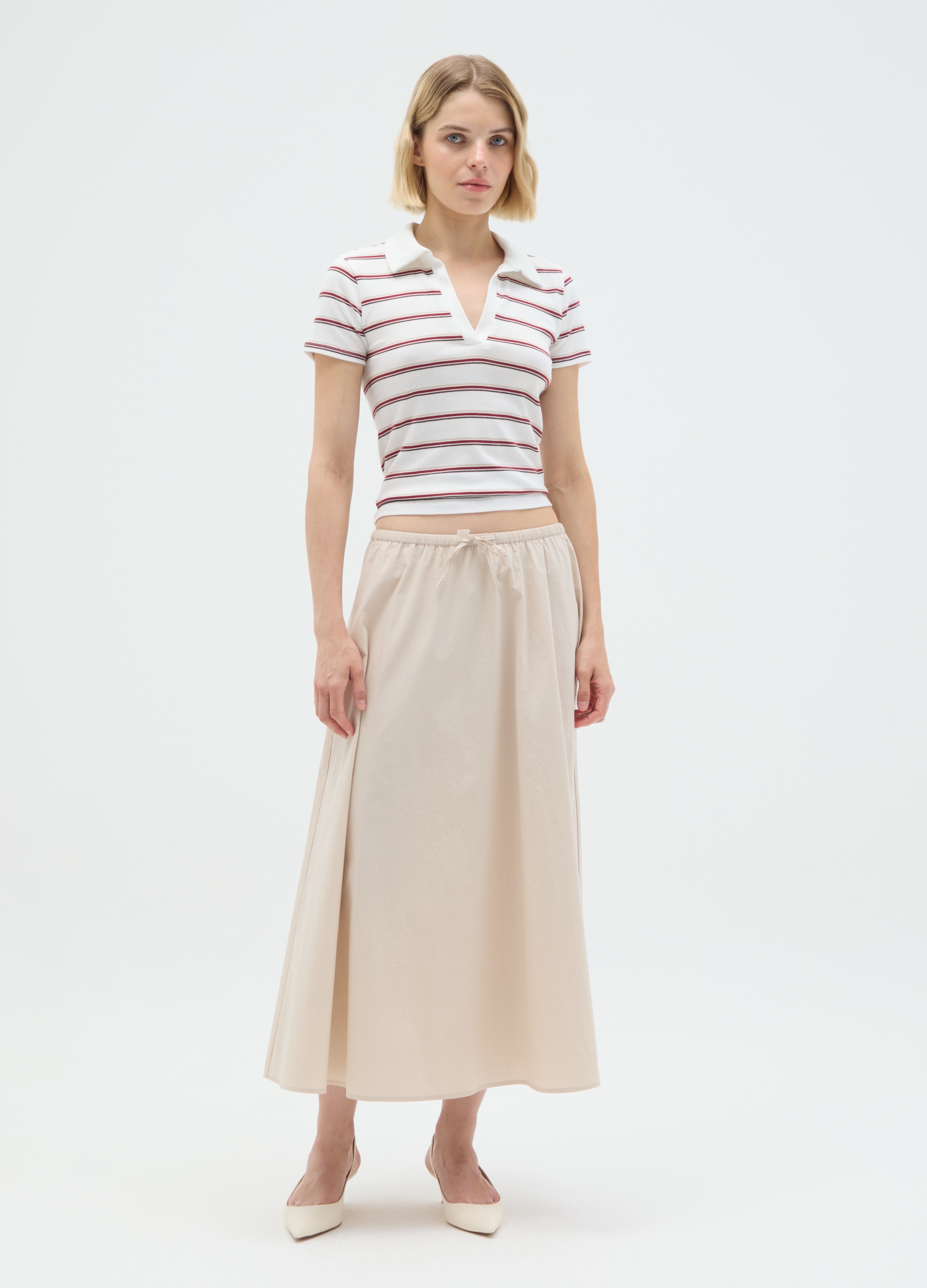 OVS, Damen-poloshirt Aus Reinem Baumwoll-stoff In Multicolor, Frau, Weiß/Rot, Größe: 36