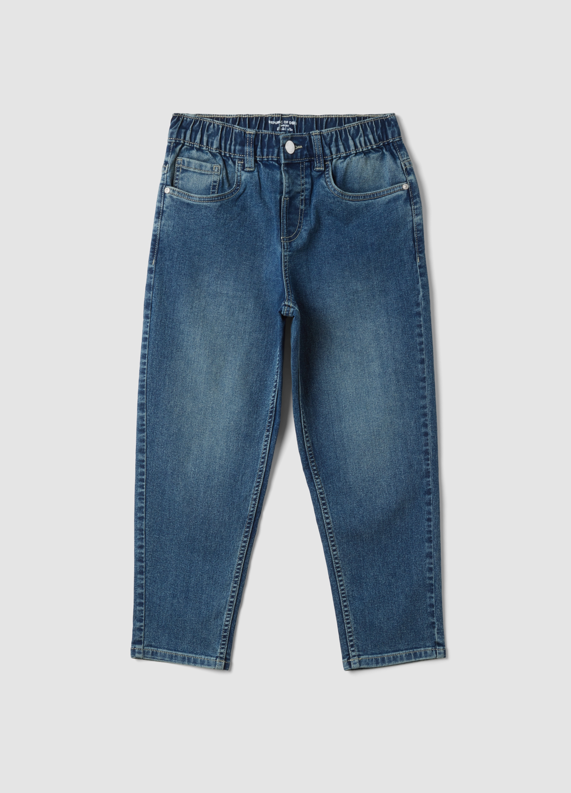 REPUBLIC OF DENIM, Jeans Blu In Cotone Elasticizzato Con Vita Elasticizzata Comfort Fit, Bambino, Blu, Taglia: 10-11