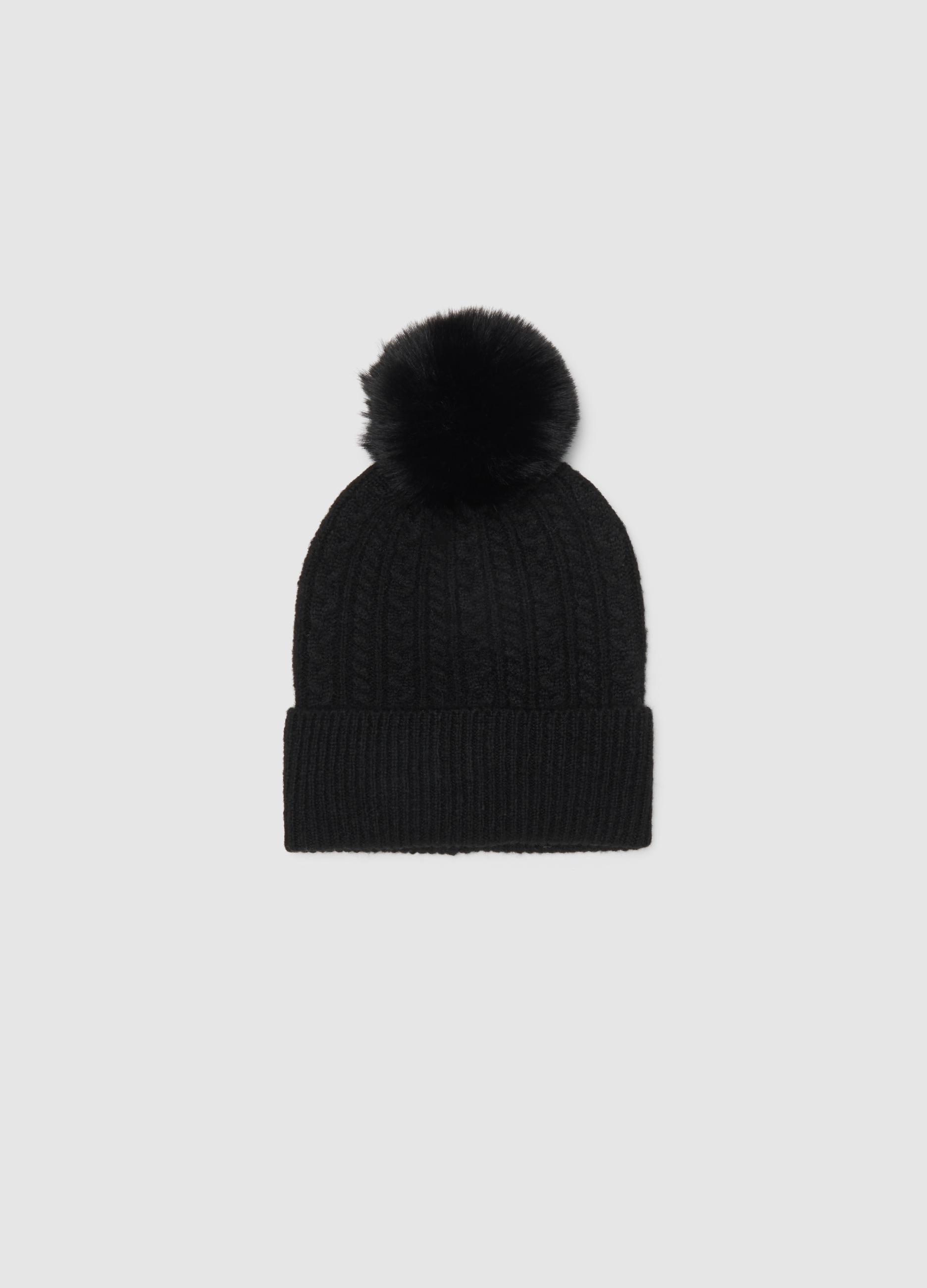 OVS, Berretto Beanie Nero Lavorato A Maglia Con Pompon, Donna, Nero, Taglia: ONE SIZE