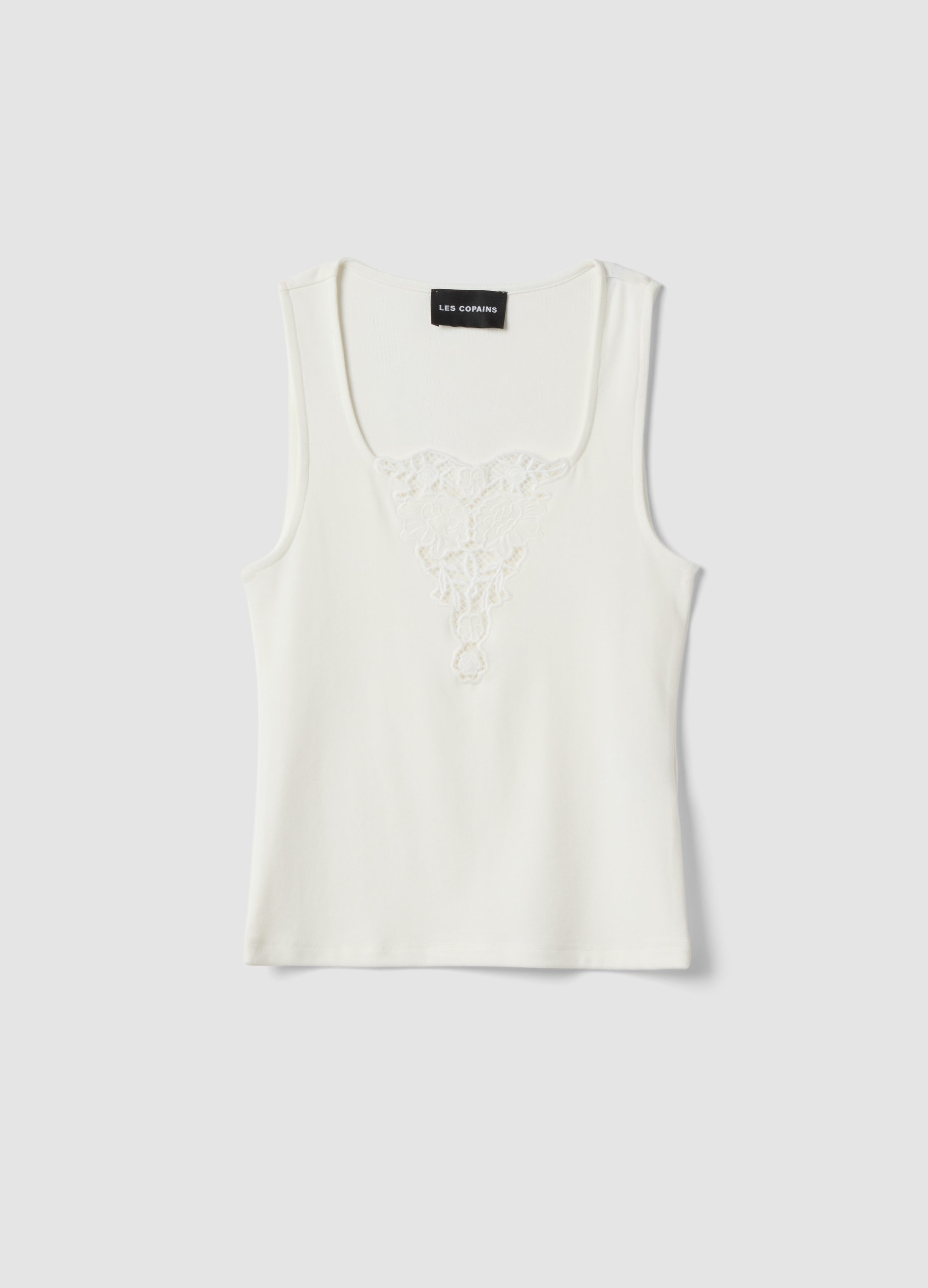 LES COPAINS, Camiseta De Tirantes Blanca De Viscosa Elástica Con Bordado, Mujer, Blanco, Talla: XXL