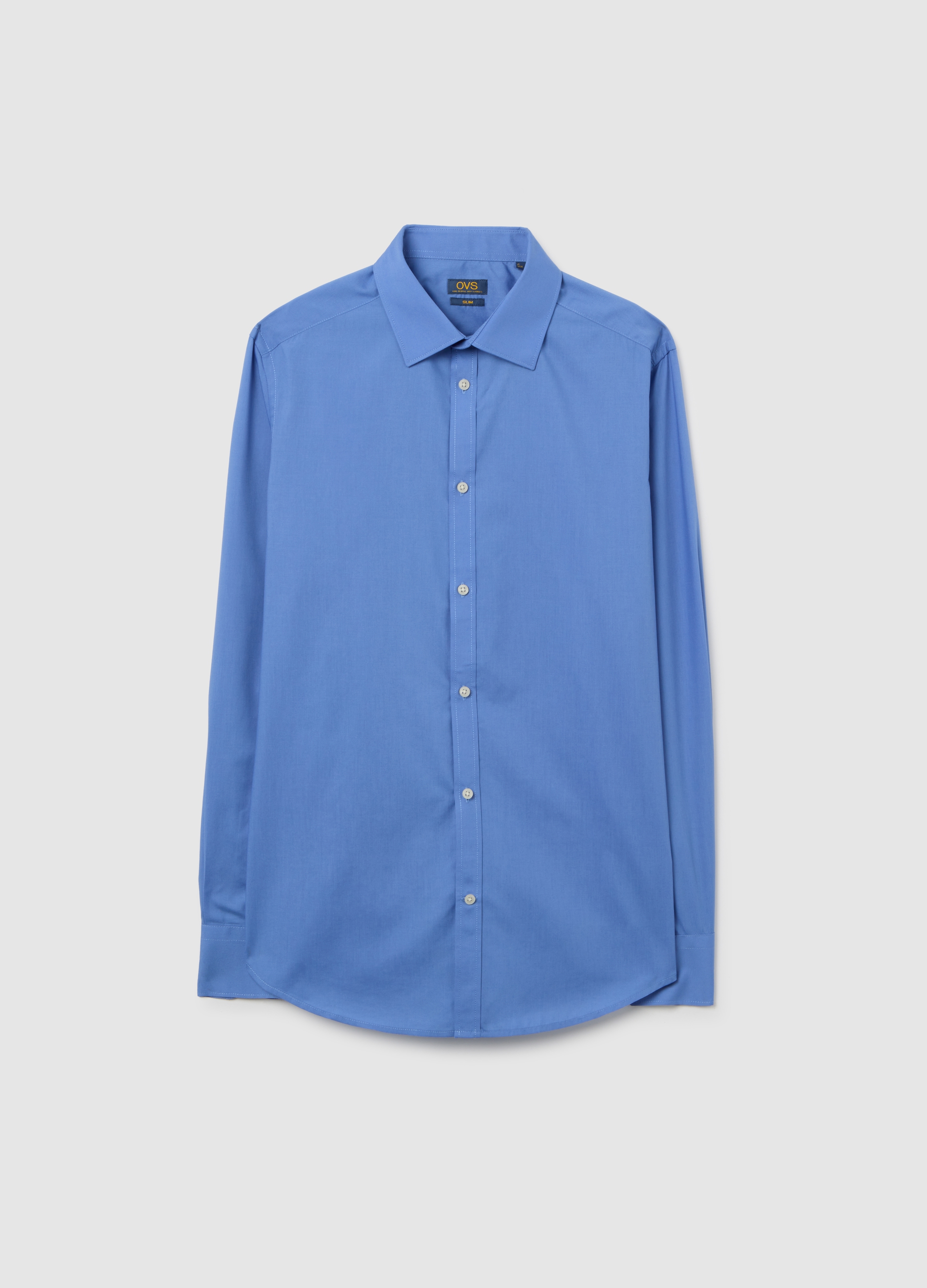 Camisa Azul Entallada En Mezcla De Algodón, Hombre, Azul, Talla: 43