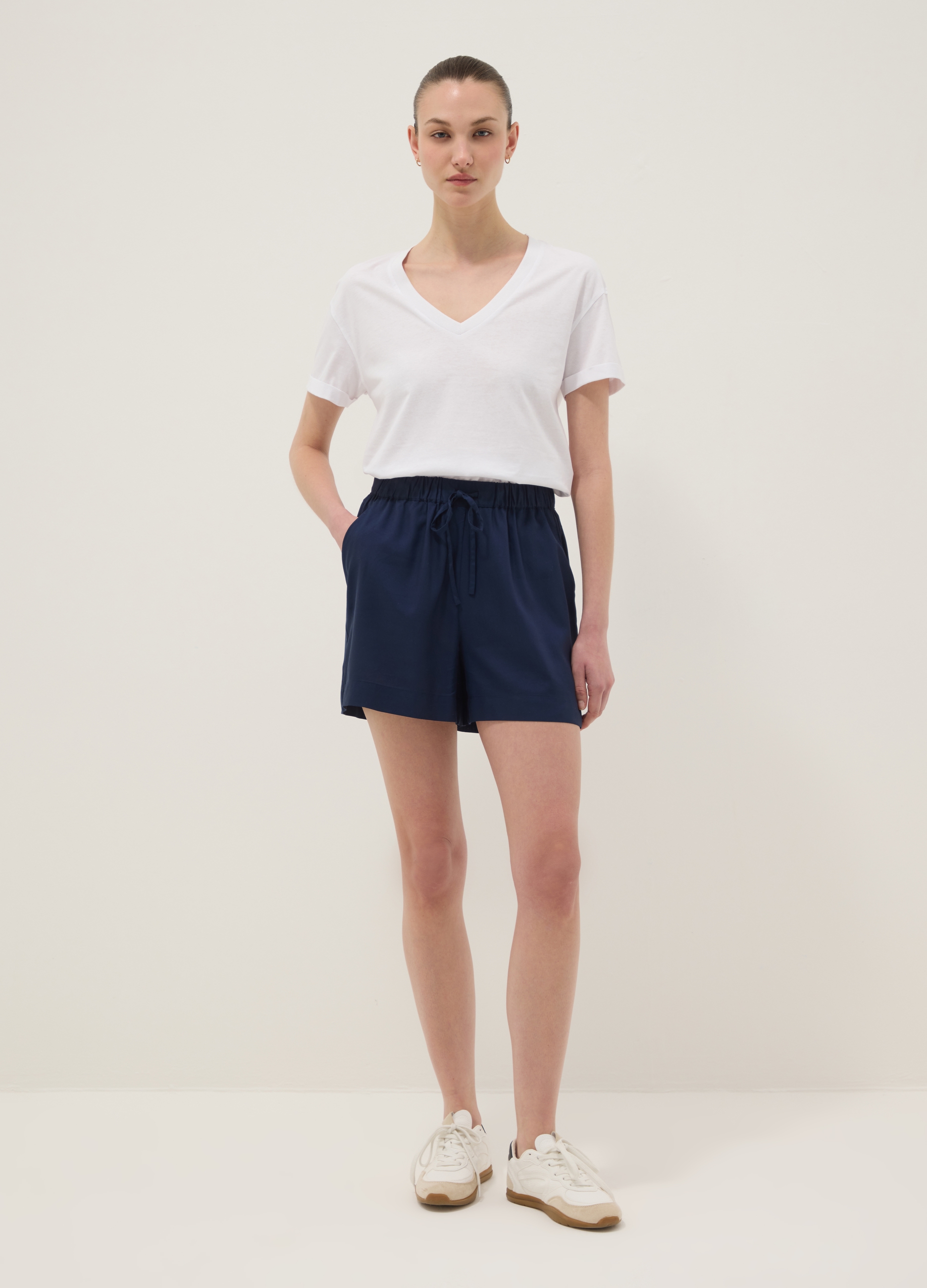 Shorts Blu In Pura Viscosa Con Vita Elastica, Mujer, Azul, Talla: 34