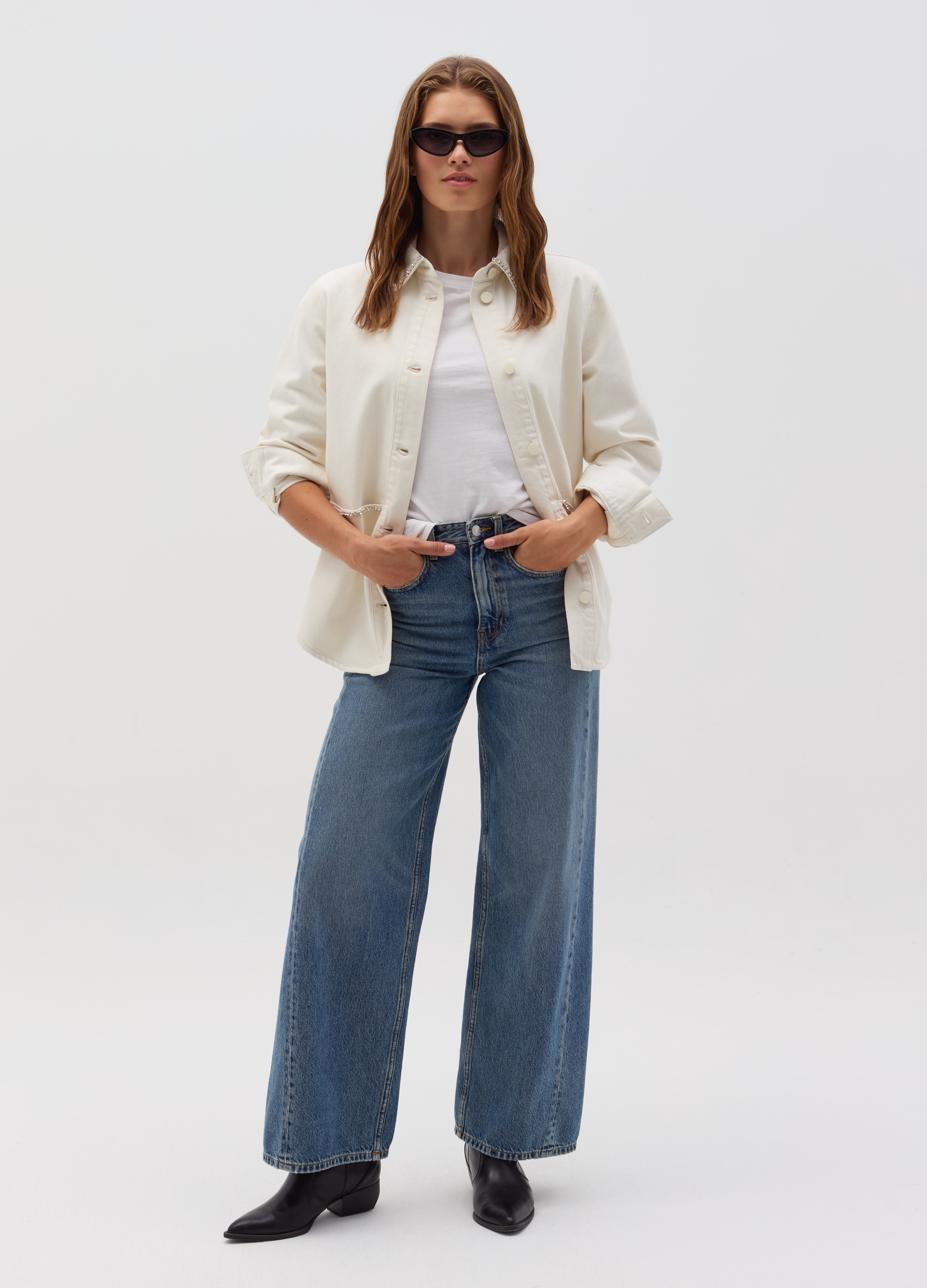 OVS, Sobrecamisa Con Ribetes De Strass, Mujer, Blanco crema, Talla: XS