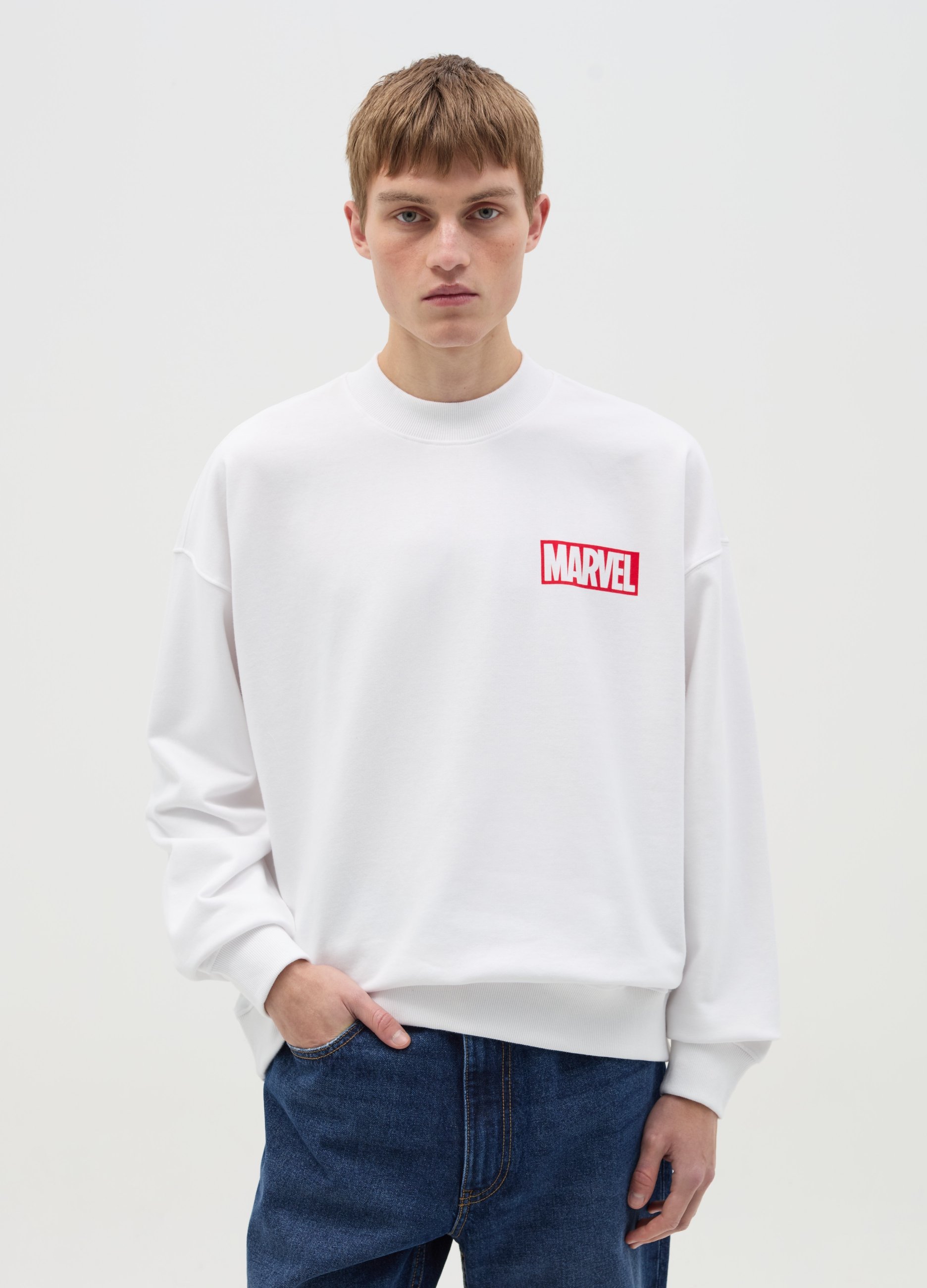 J LICENZE U.SICEM, Felpa Girocollo Stampa Marvel, Uomo, Bianco, Taglia: M