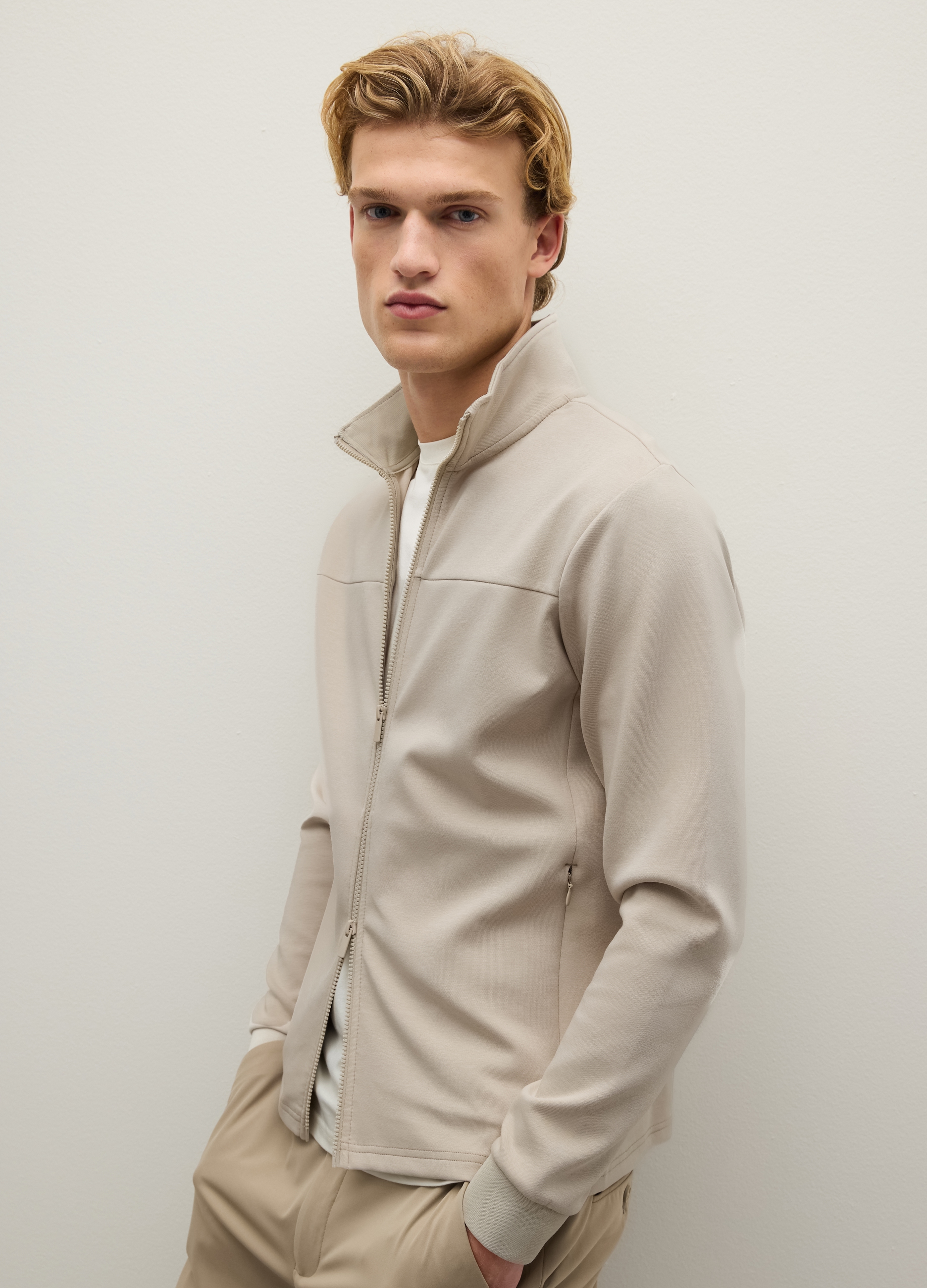Piombo Tech, Felpa In Misto Cotone Beige Regular Fit Con Zip, Uomo, Beige, Taglia: L