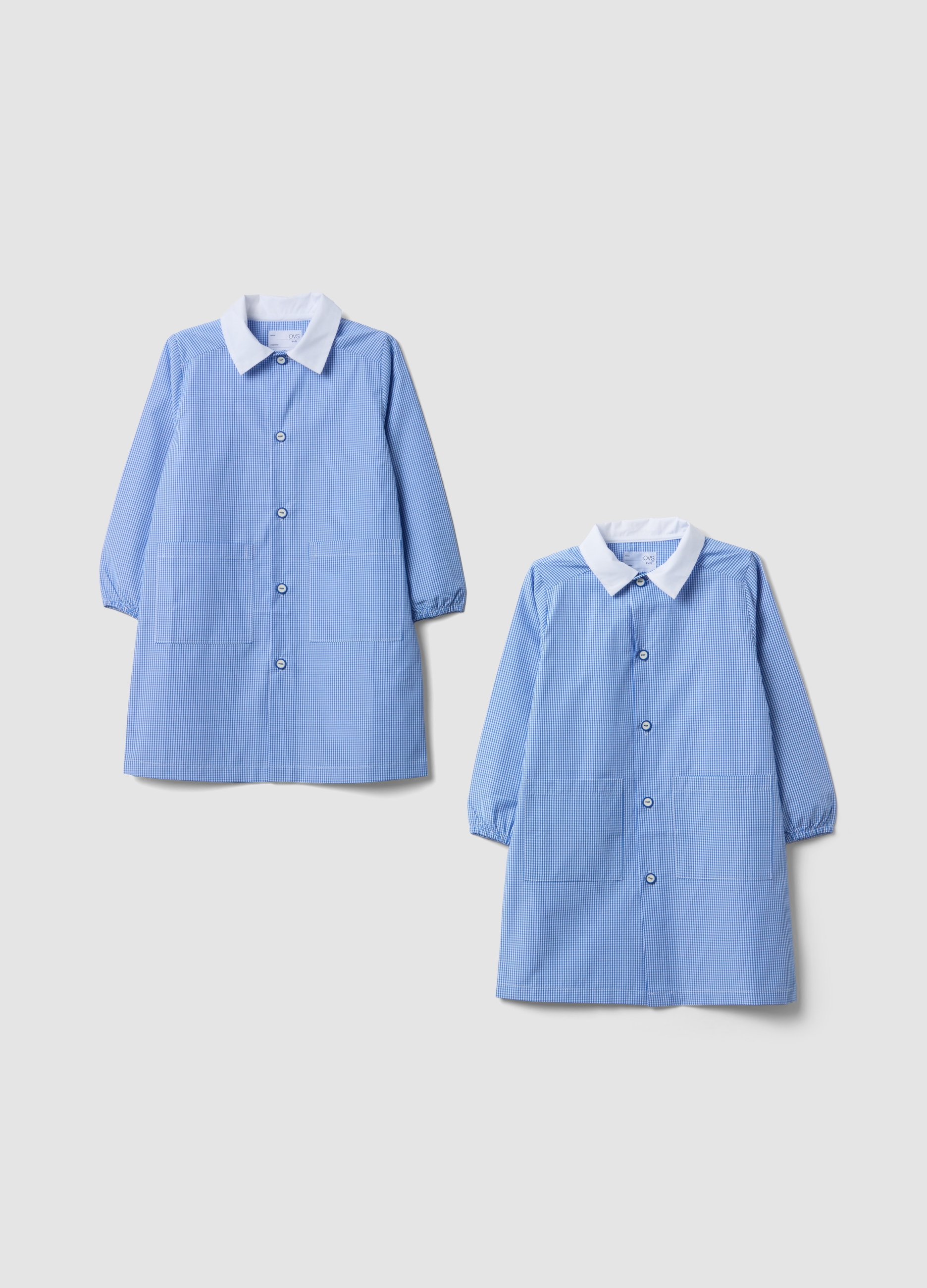 OVS KIDS, Bipack Di Grembiuli Per L'asilo Azzurri A Quadretti Con Colletto Bianco Per Bambino, Azzurro, Taglia: 3-4