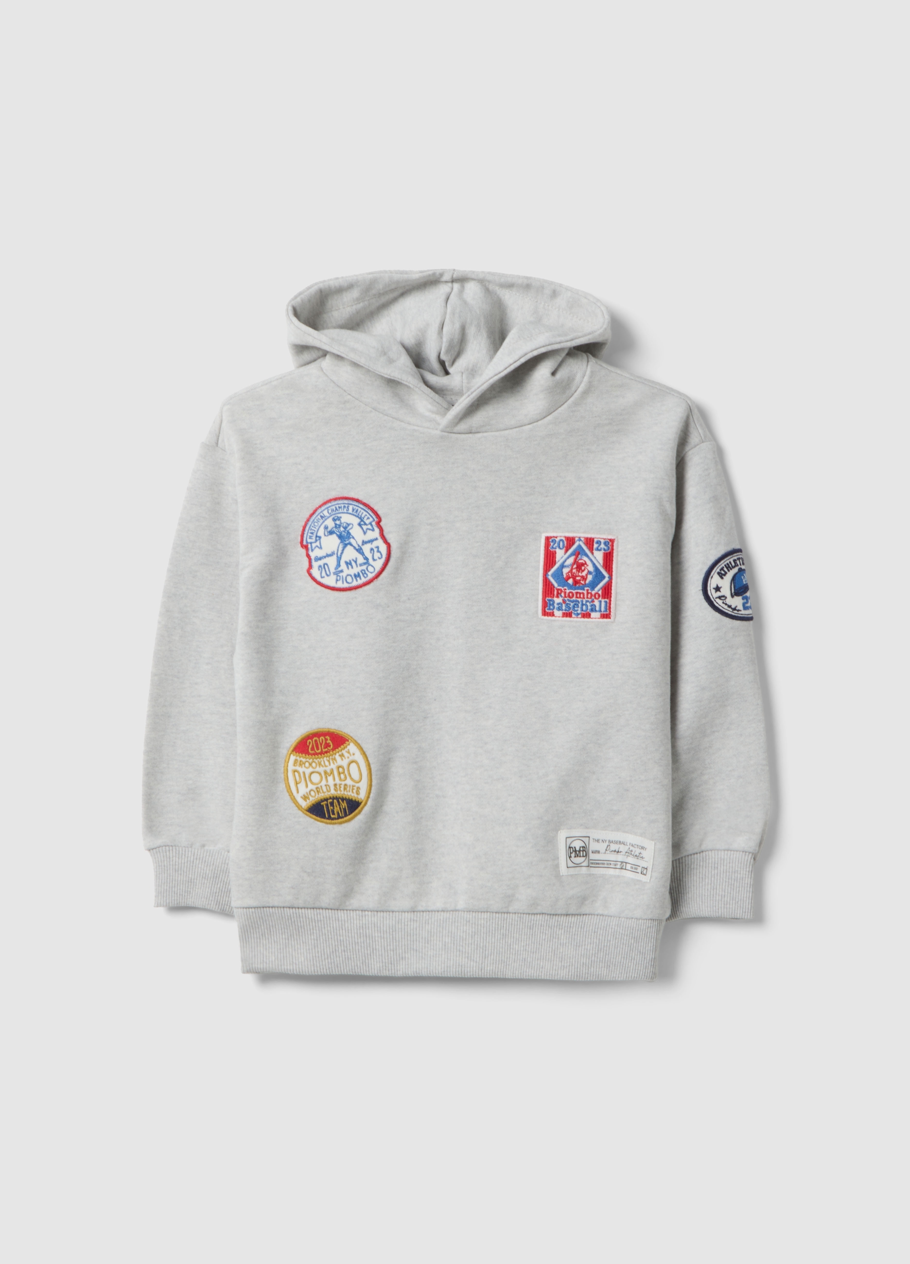 PIOMBO KIDS, Felpa In Misto Cotone Grigia Da Bambino Regular Fit Con Patch, Niño, Gris claro, Talla: 10