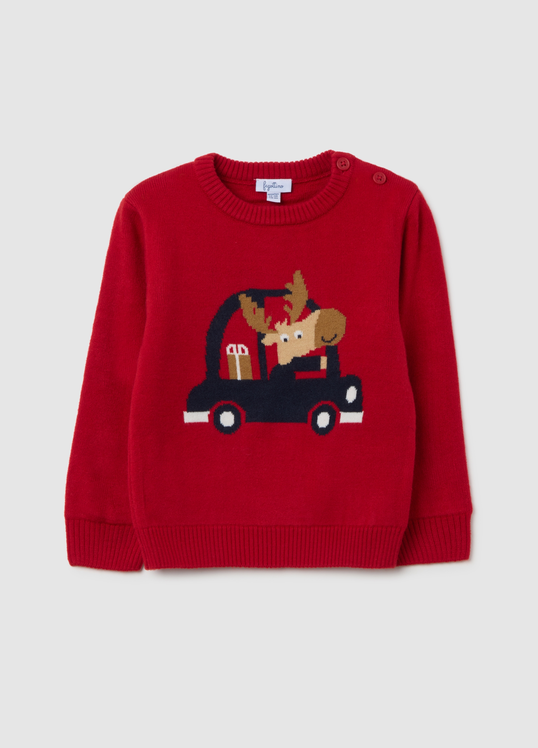 FAGOTTINO, Maglione Natalizio Rosso Da Bimbo Regular Fit Con Stampa, Bambino, Rosso, Taglia: 18-24