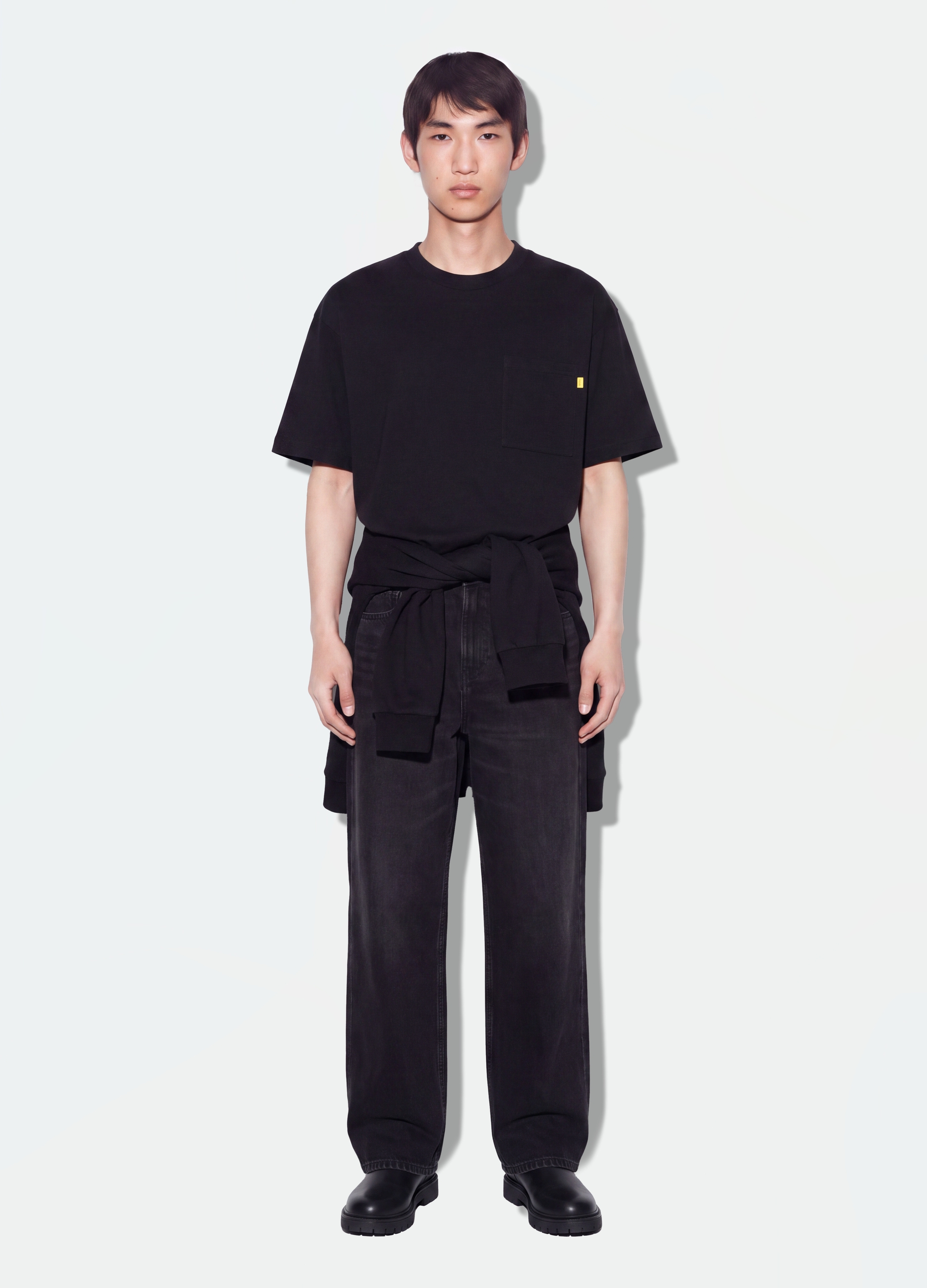 B.ANGEL, Jeans Denim Neri Wide Leg In Puro Cotone, Uomo, Nero, Taglia: 42