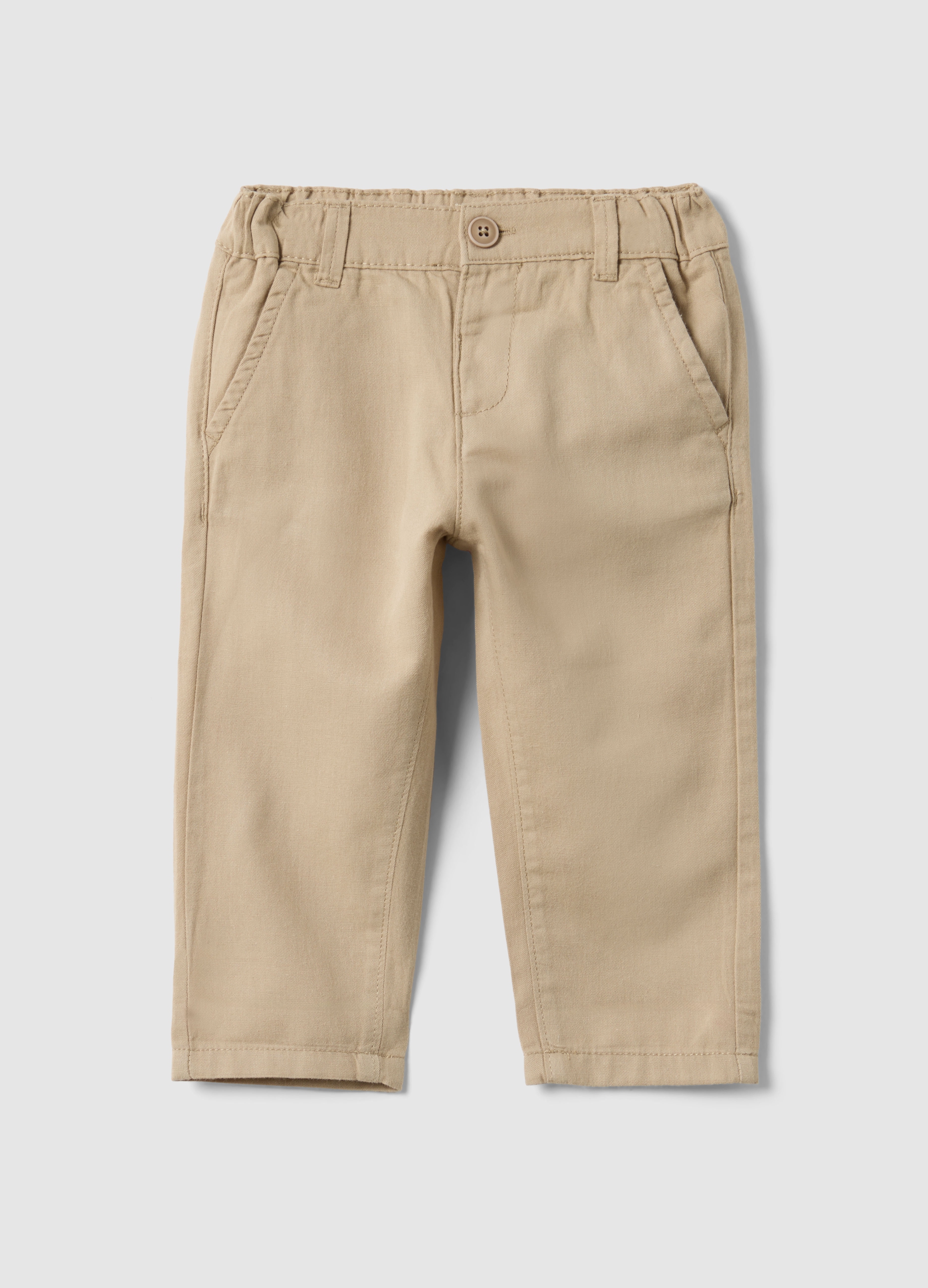 FAGOTTINO, Pantalones Chinos Beige De Mezcla De Algodón Y Lino Para Niño Ajuste Regular, Niño, Beige Jaspeado, Talla: 12-18