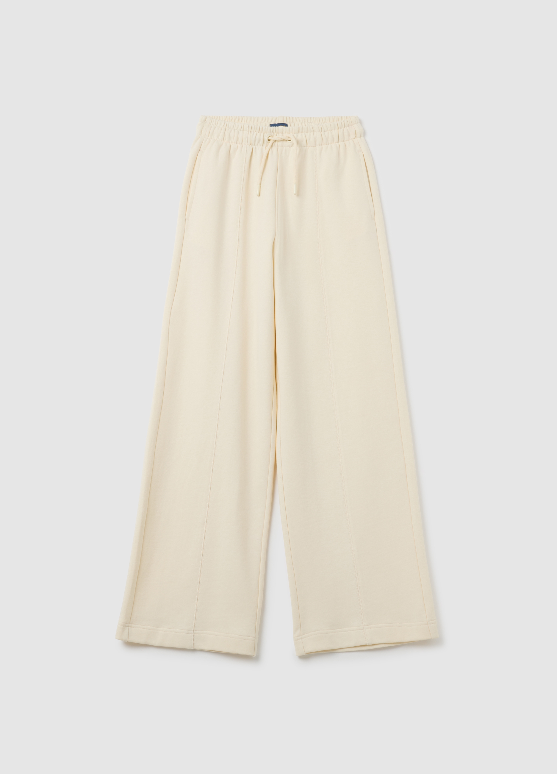 Pantalones De Niña En Algodón Puro Beige De Ajuste Regular, Niña, Blanco crema, Talla: 10-11