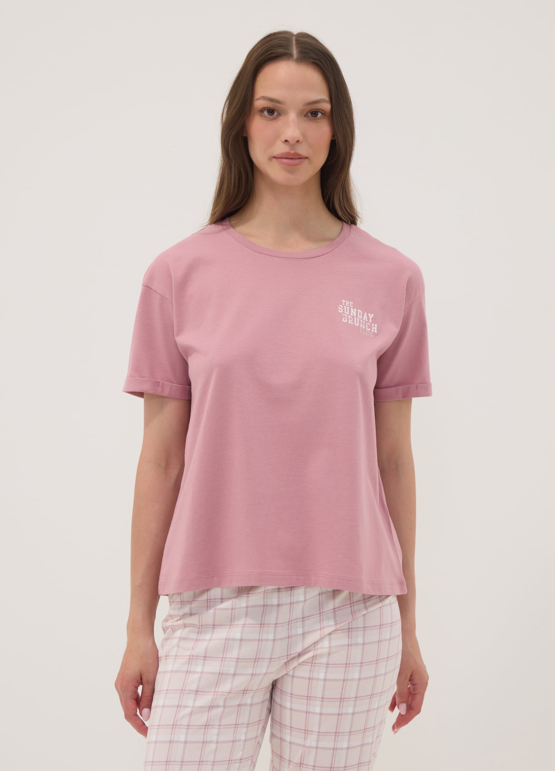 OVS, T-shirt Pigiama Rosa In Cotone Organico Con Scritte Frontali, Donna, Rosa, Taglia: XXL