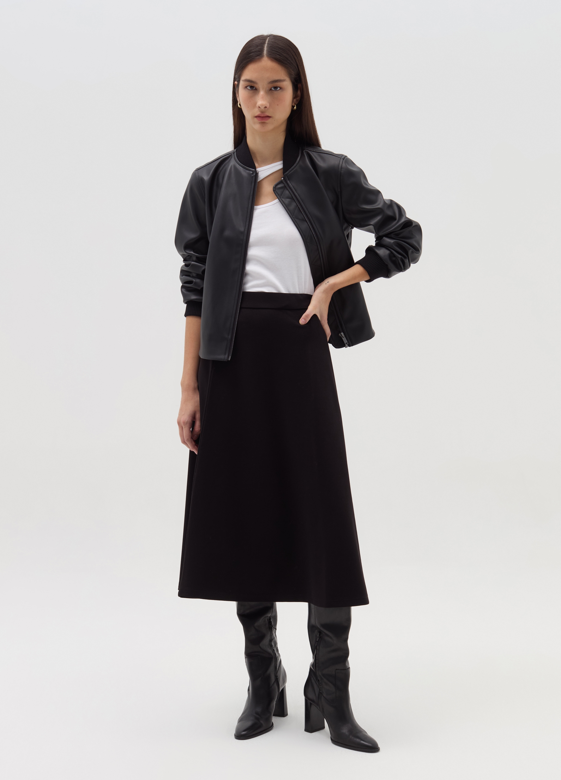 Falda Plato Midi, Mujer, Negro, Talla: XXL