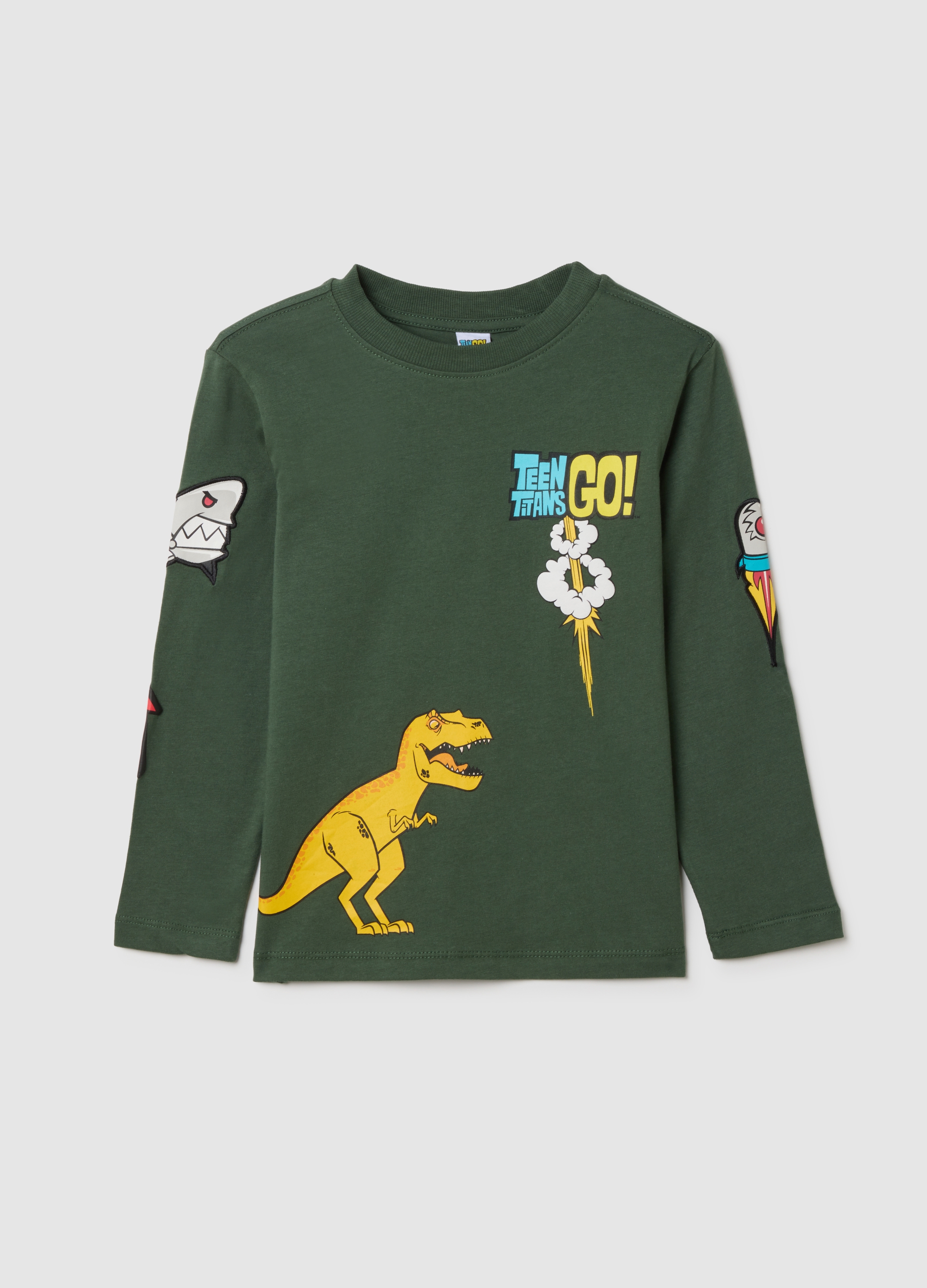 Camiseta De Niño De Algodón Verde Puro, Corte Regular Con Estampado, Niño, Verde hoja, Talla: 7-8