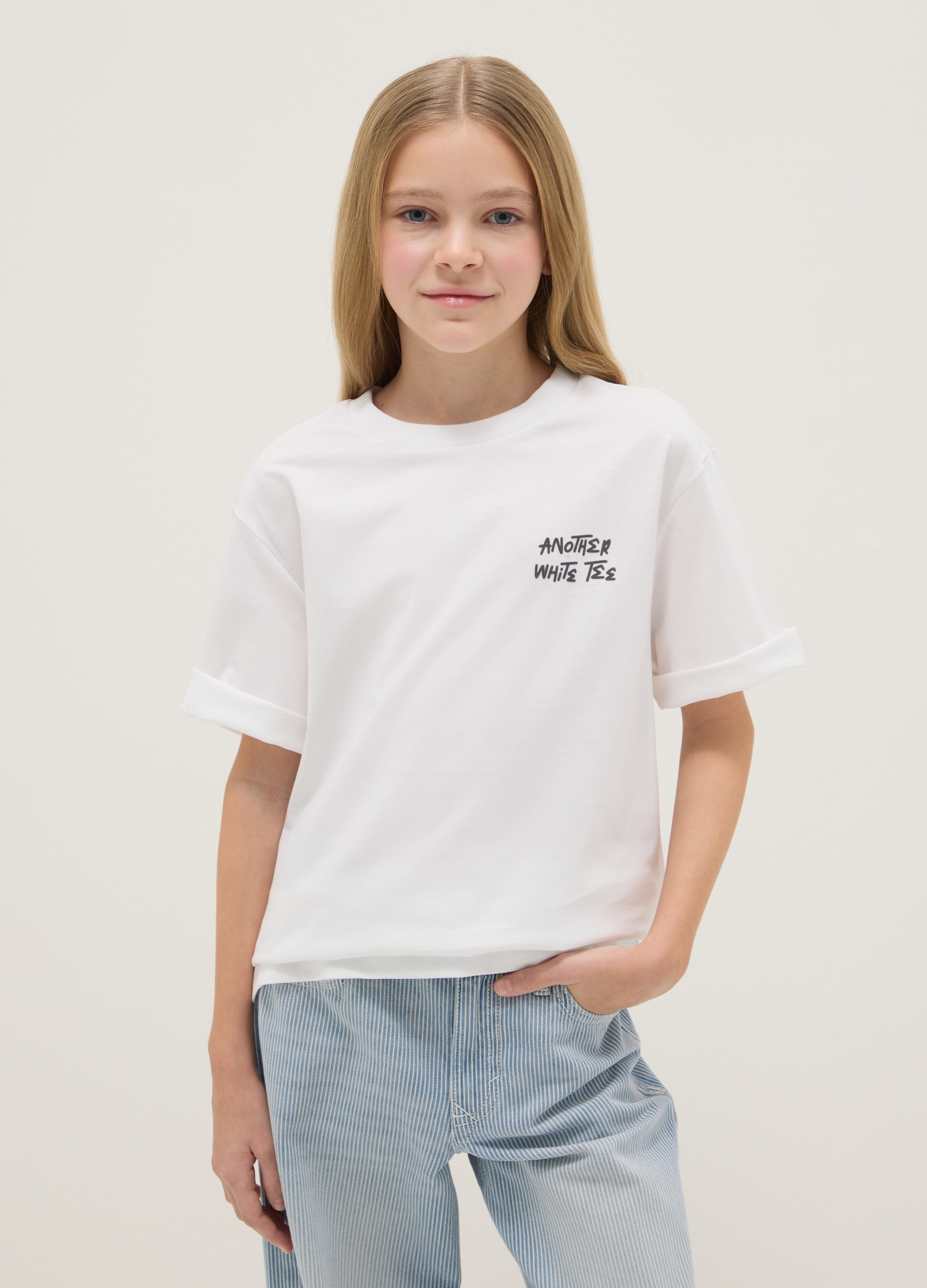 OVS KIDS, Camiseta Oversize Blanca De Algodón Puro Para Niña Con Inscripción, Niña, Blanco óptico, Talla: 11-12