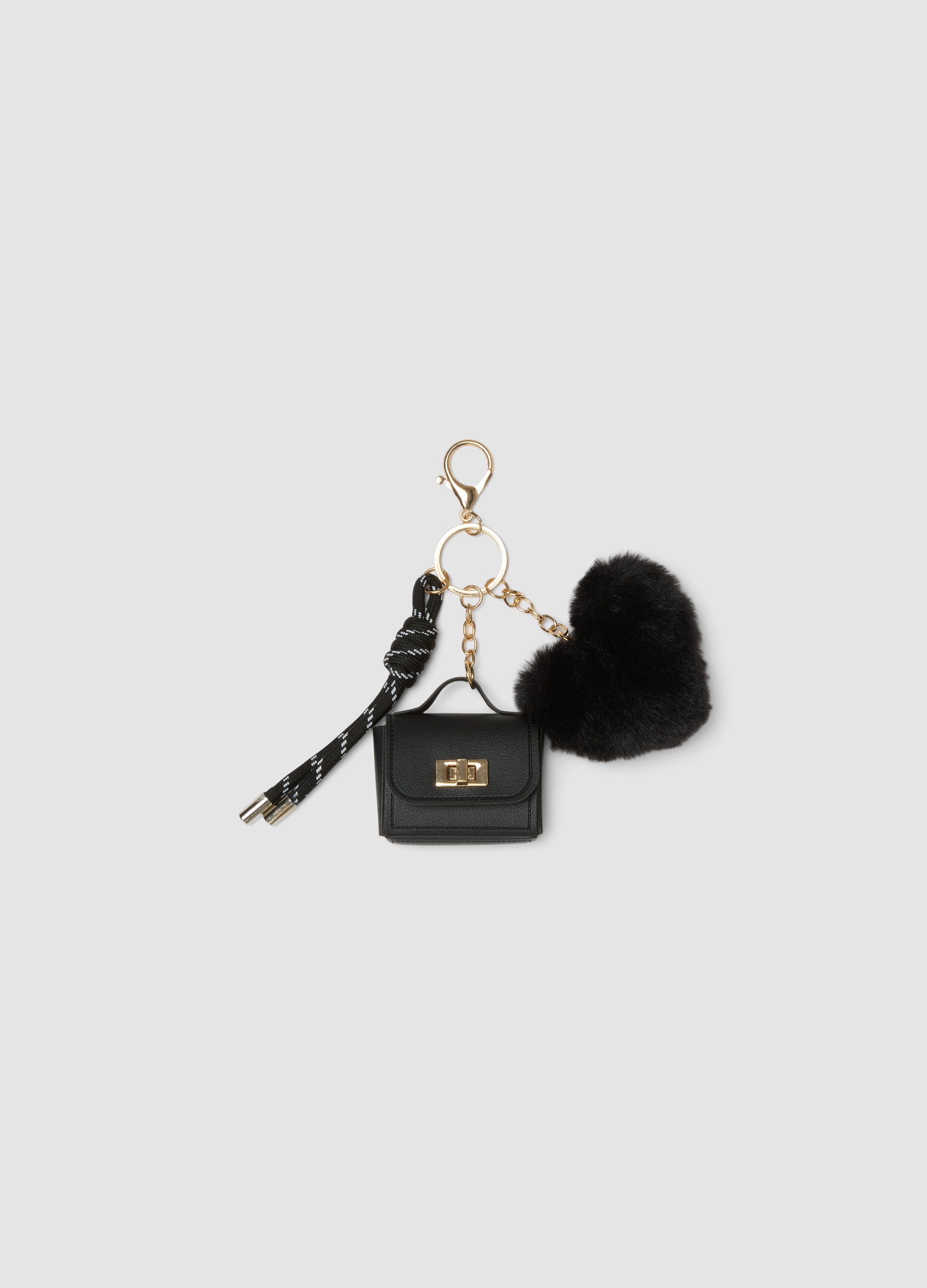 OVS, Portachiavi Nero Con Charm A Cuore E Borsetta, Donna, Nero, Taglia: ONE SIZE