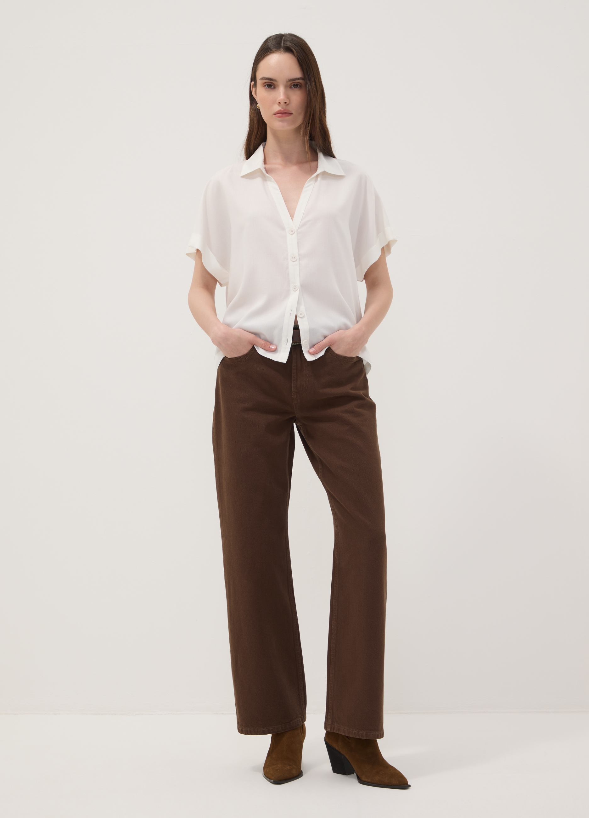 REPUBLIC OF DENIM, Jeans Straight Fit In Puro Cotone Marroni, Donna, Marrone, Taglia: 40