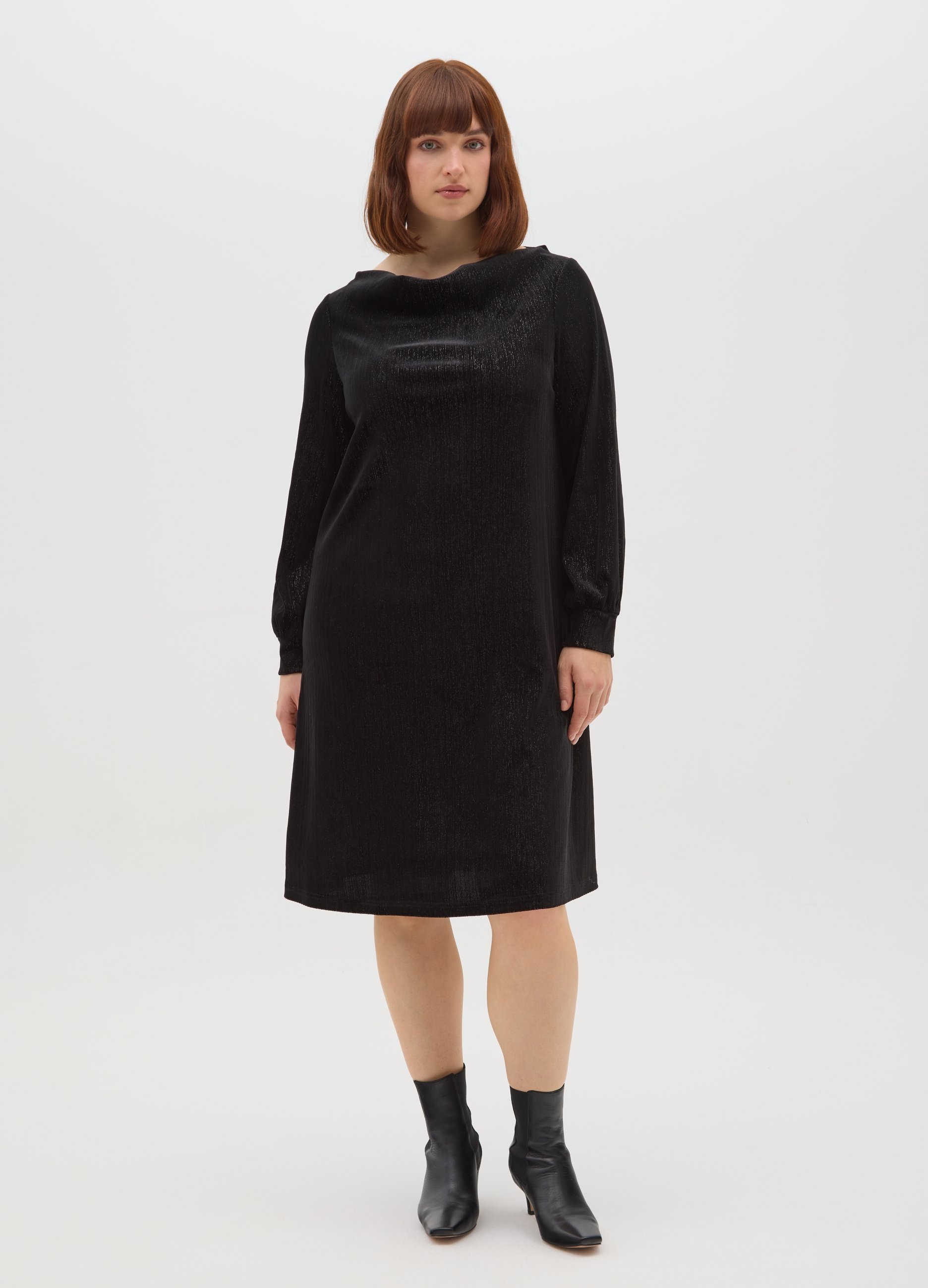 MYA, Abito Lungo In Velluto Nero Regular Fit Con Collo A Barca, Donna, Nero, Taglia: S