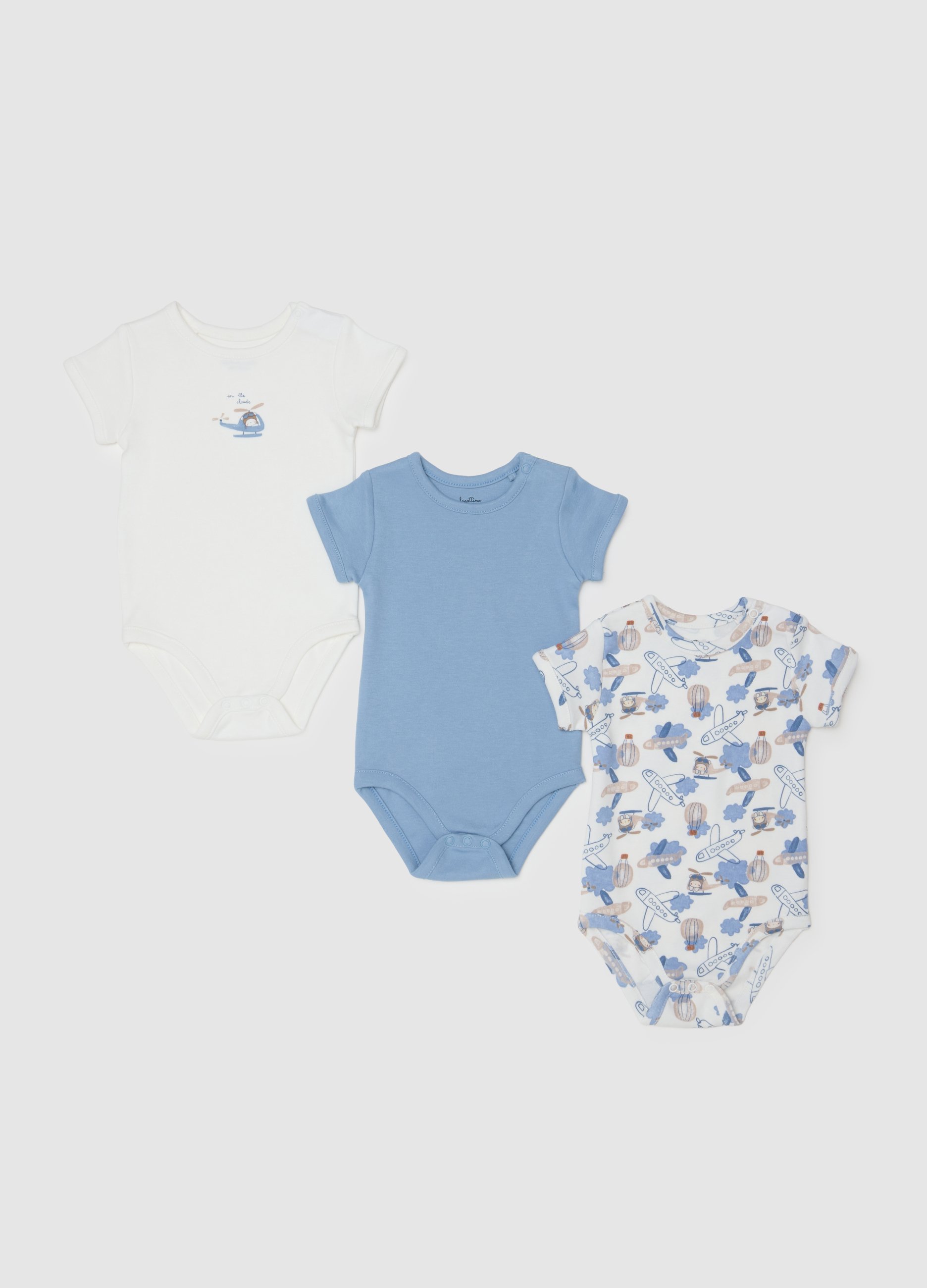 OVS, Set Aus Mehrfarbigen Baby-bodys Aus Reiner Baumwolle, Neugeborener Junge, Weiß/Blau, Größe: 1-3
