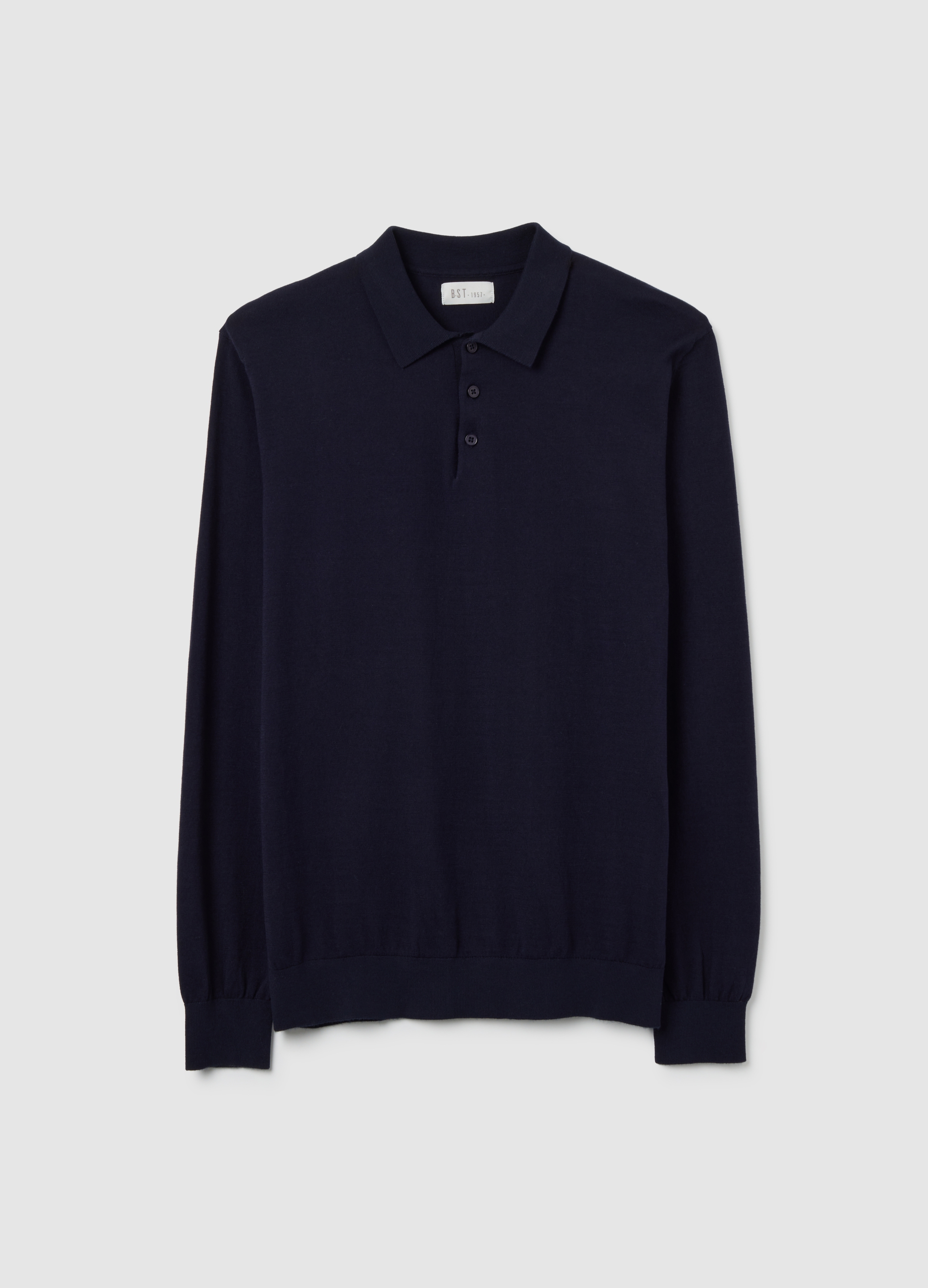 BST.1957, Polo De Manga Larga En Mezcla De Algodón Y Seda Azul Ajuste Regular, Hombre, Azul marino, Talla: S