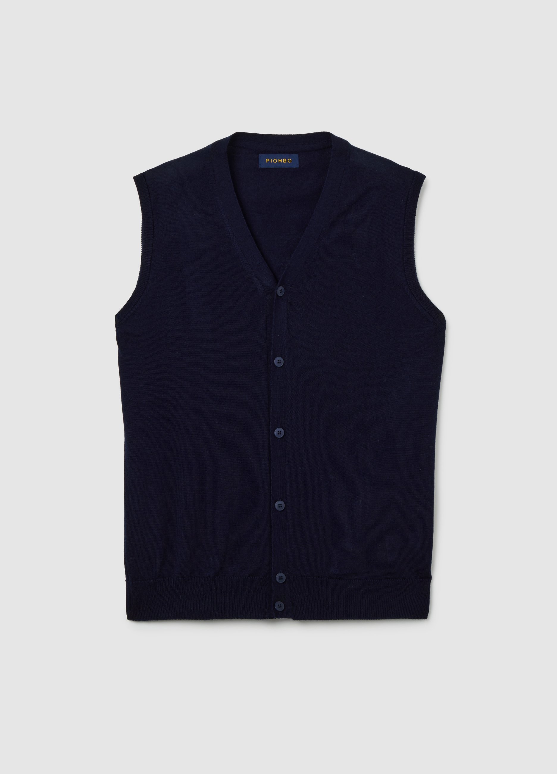 PIOMBO, Chaleco De Lana Merino Azul Ajuste Regular, Hombre, Azul marino, Talla: S