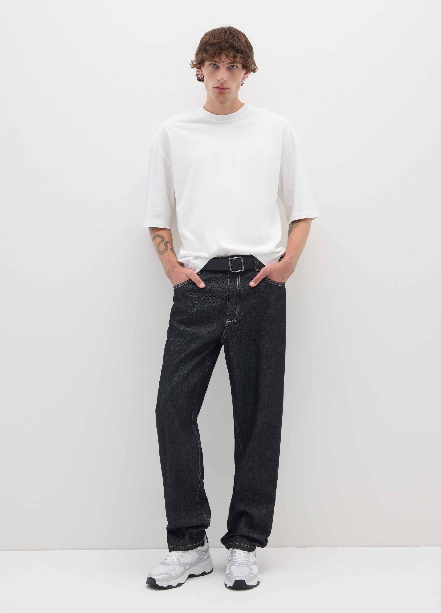 B.ANGEL, T-shirt In Puro Cotone Bianca Boxy Fit, Uomo, Bianco, Taglia: XS