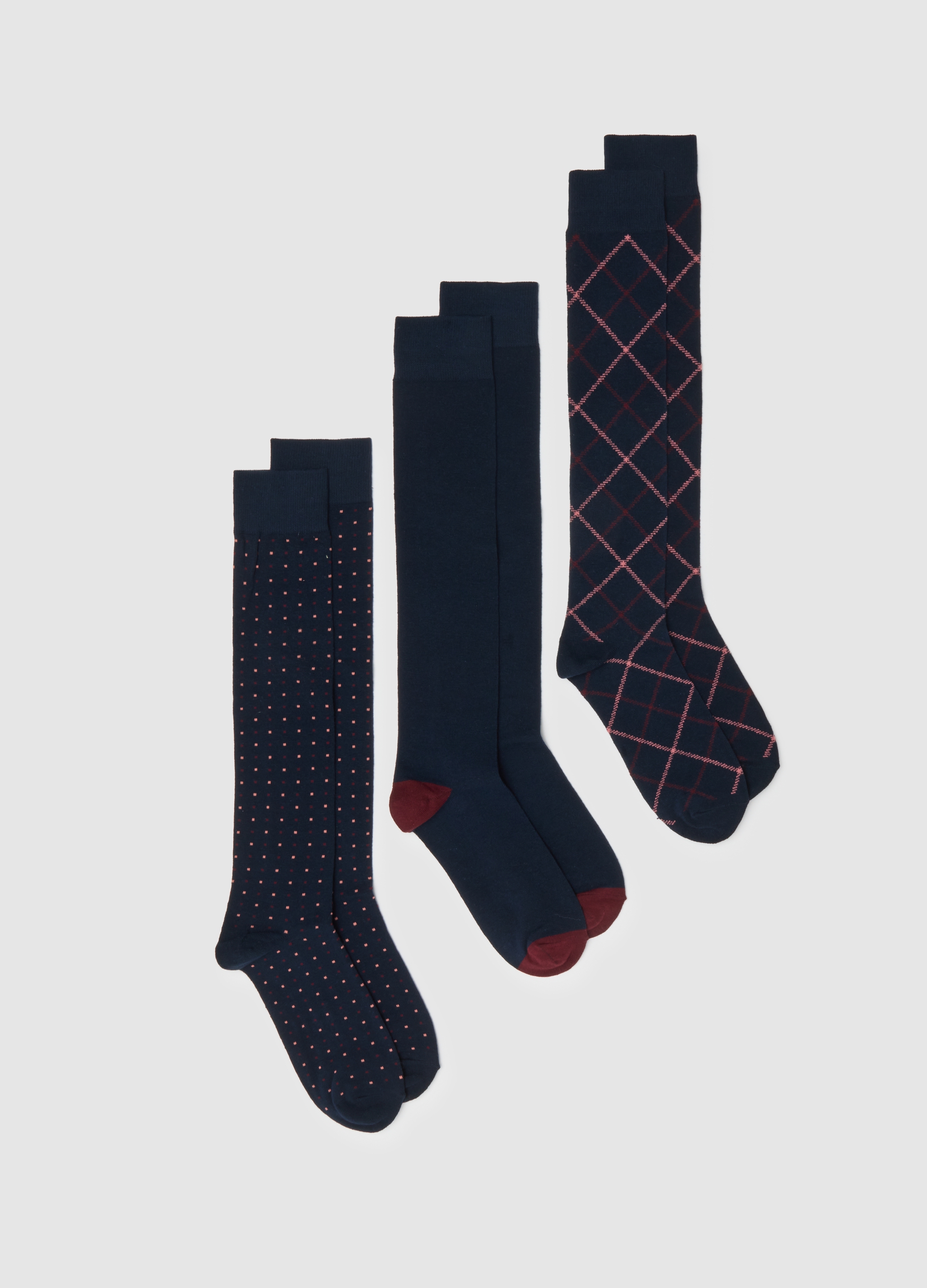 Tripack De Calcetines Largos En Mezcla De Algodón Azul Elástico, Hombre, Azul oscuro, Talla: 38/42