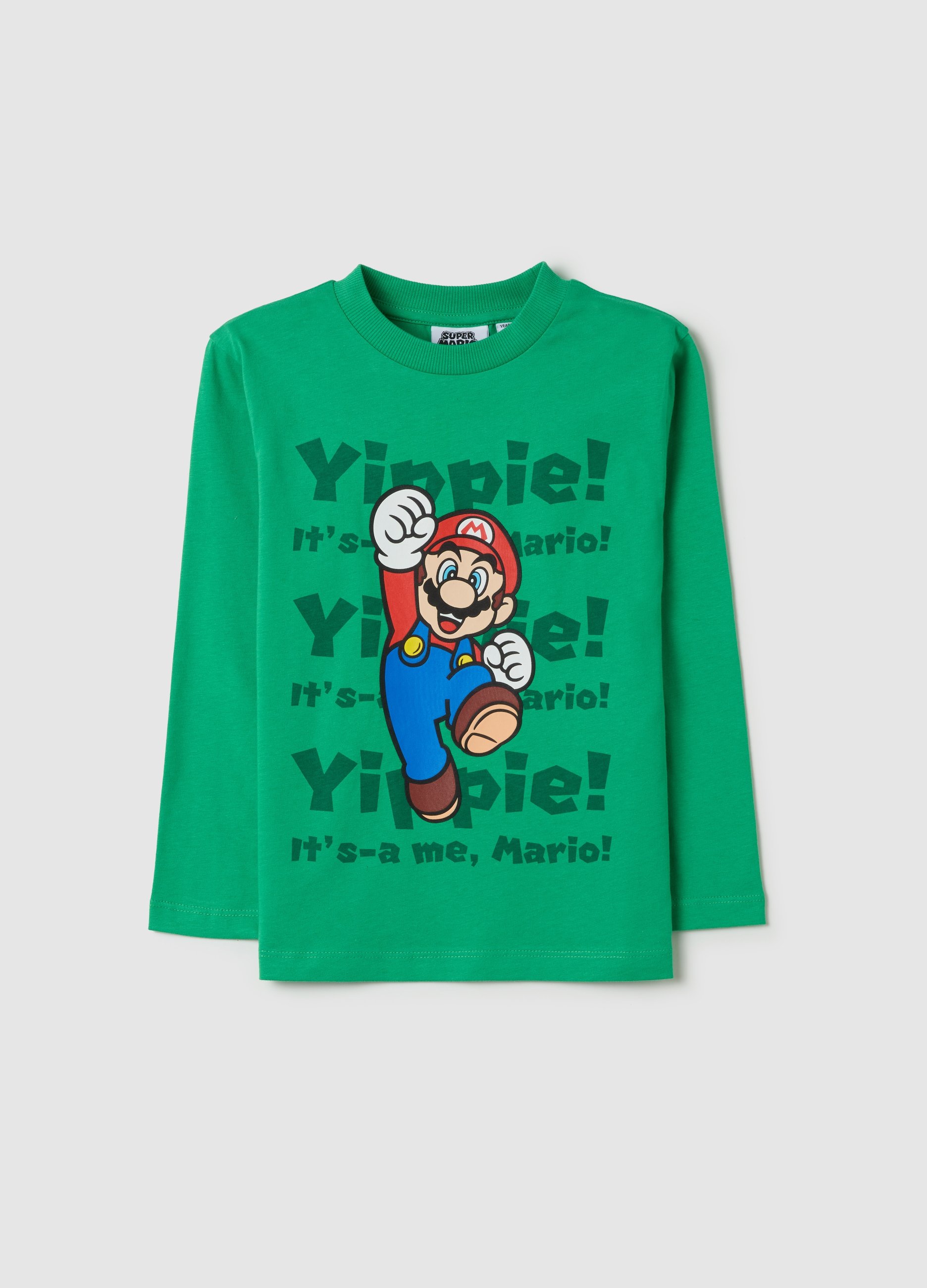 NINTENDO, Camiseta De Manga Larga Estampado Super Mario™, Niño, Verde esmeralda, Talla: 5-6