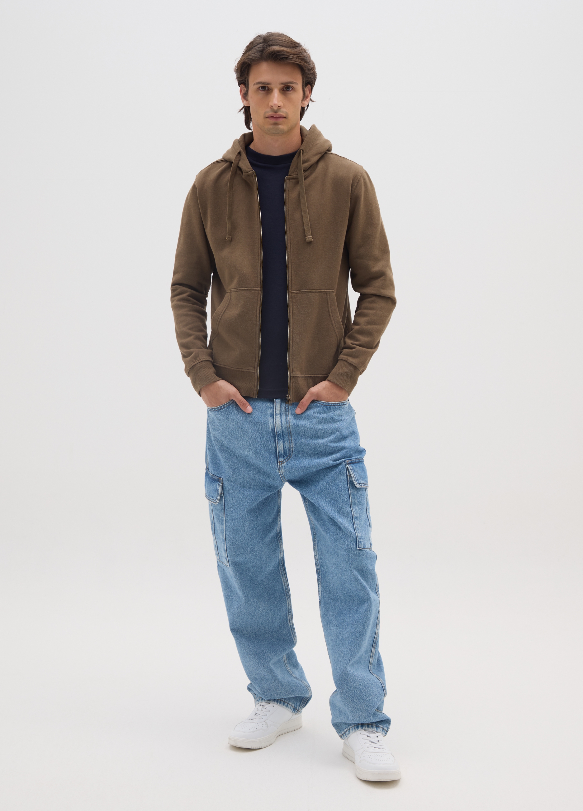 OVS, Sudadera Marrón De Algodón Con Cremallera, Hombre, Marrón, Talla: S