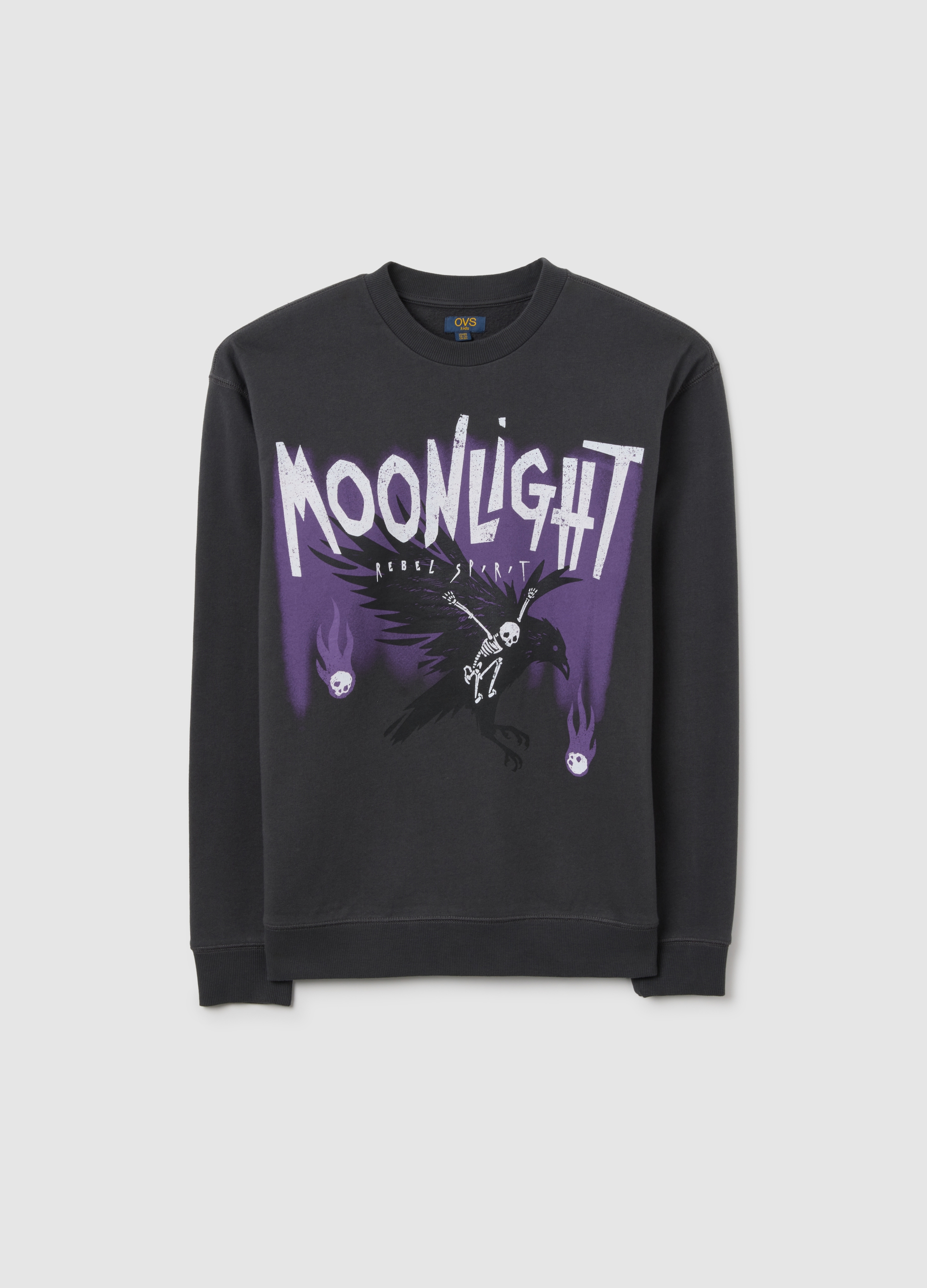 OVS KIDS, Sudadera Gris Oscuro De Algodón Puro Con Estampado, Niño, Gris oscuro, Talla: 13-14