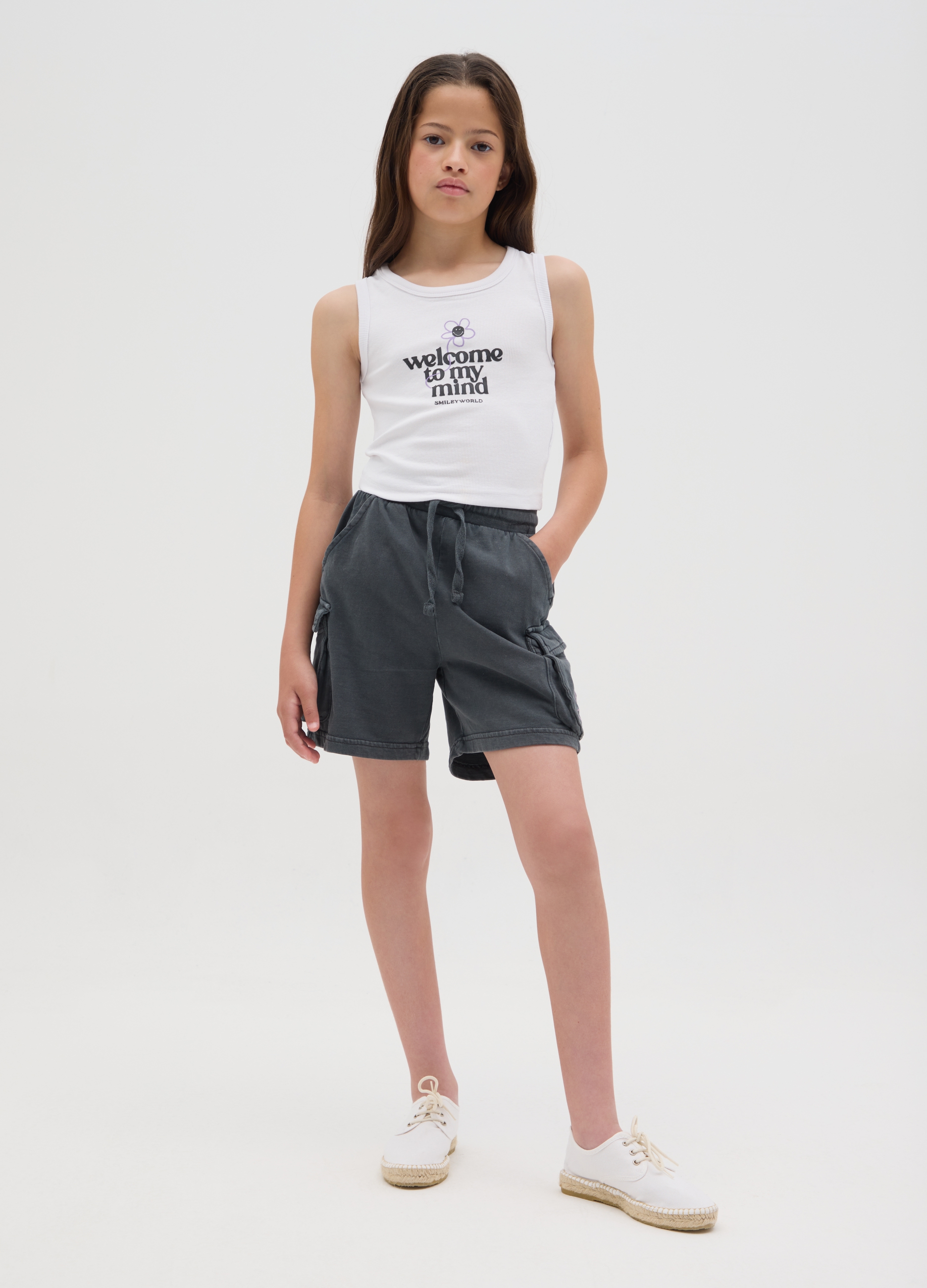 SMILEY, Completo Estivo Da Ragazze In Cotone Bianco Regular Fit, Bambina, Bianco, Taglia: 10-11