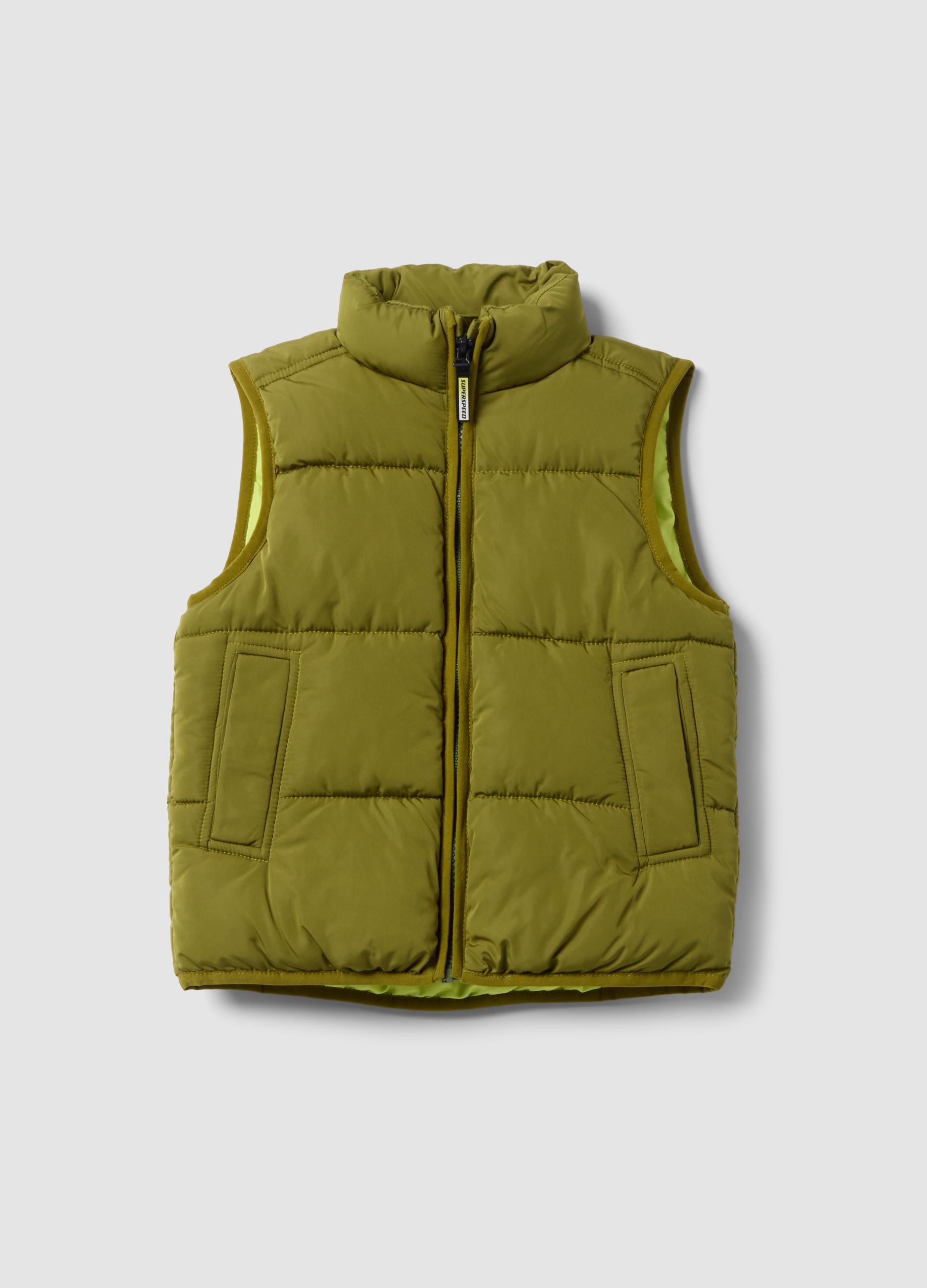 OVS KIDS, Gilet Verde Imbottito Con Zip E Collo Alto Regular Fit Per Bambino, Verde, Taglia: 9-10