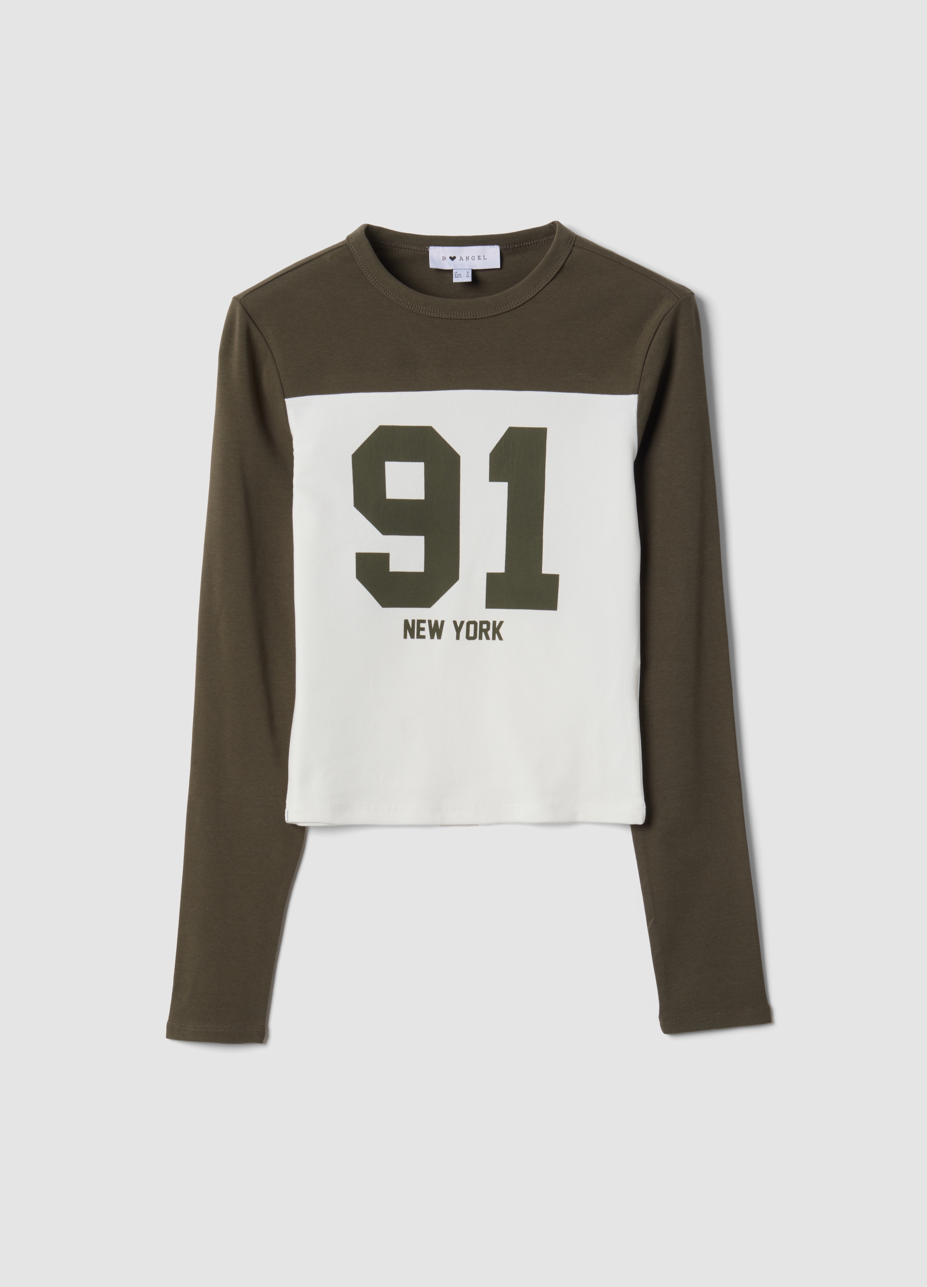 B.ANGEL, T-shirt Marrone E Bianca In Cotone Elasticizzato Con Stampa Frontale, Donna, Multicolor, Taglia: S