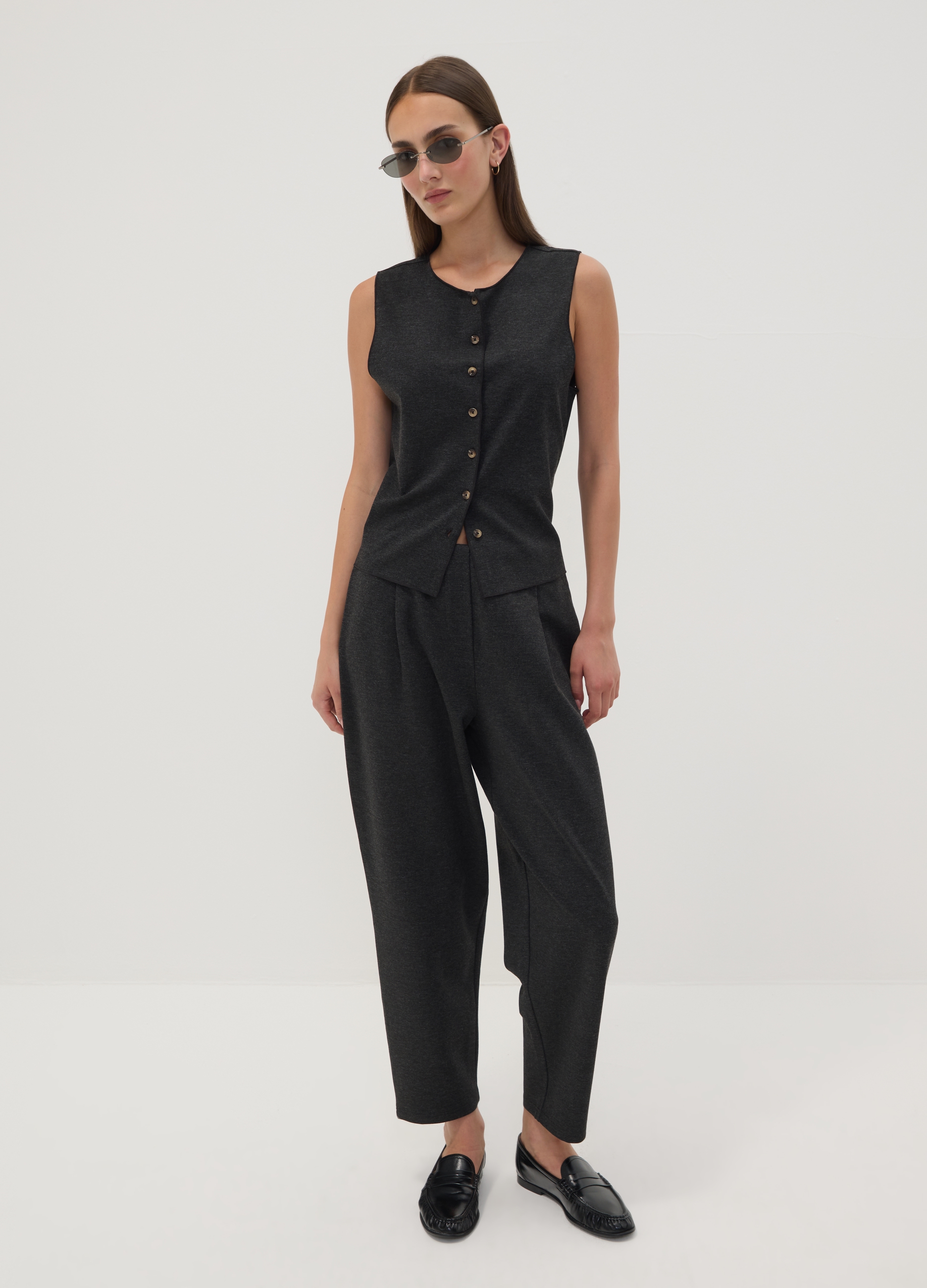 OVS, Pantaloni Jogger Neri In Punto Milano Di Viscosa Elasticizzata Barrel Fit, Donna, Nero, Taglia: S