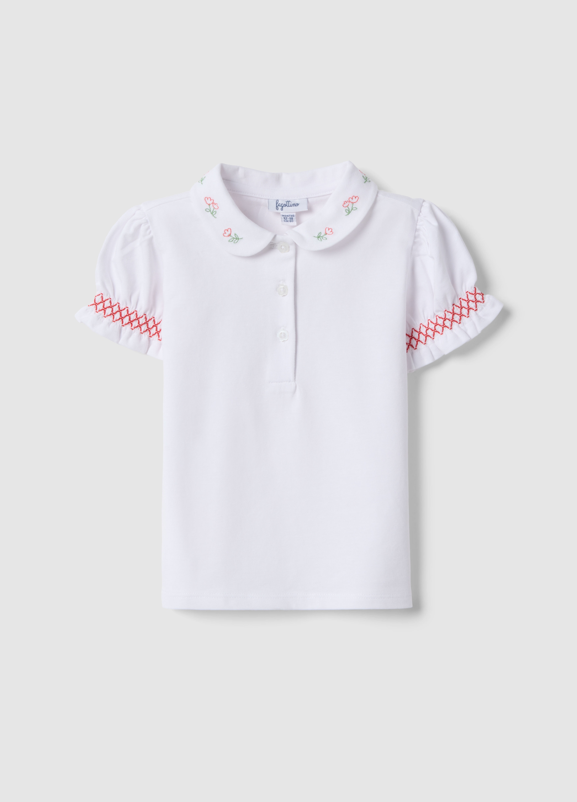 FAGOTTINO, Polo Blanco De Algodón Elástico Para Niña Ajuste Regular Con Bordados, Niña, Blanco óptico, Talla: 12-18