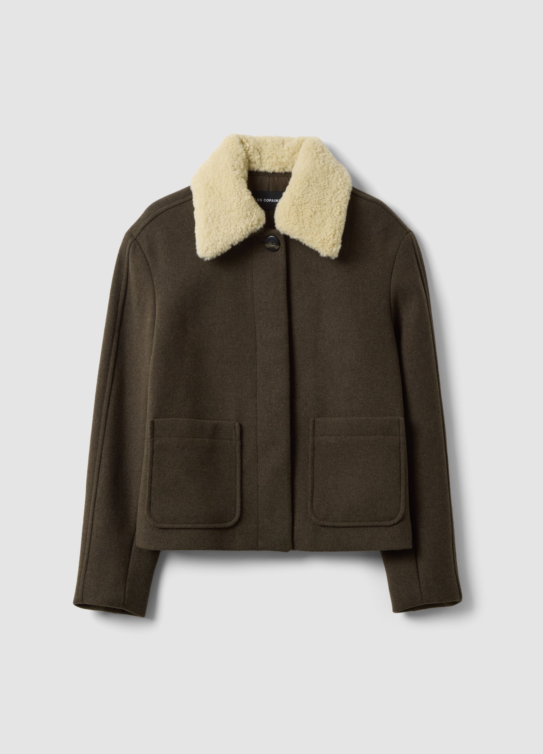 LES COPAINS, Giacca Verde In Misto Lana E Viscosa Con Colletto A Contrasto, Donna, Verde, Taglia: XL