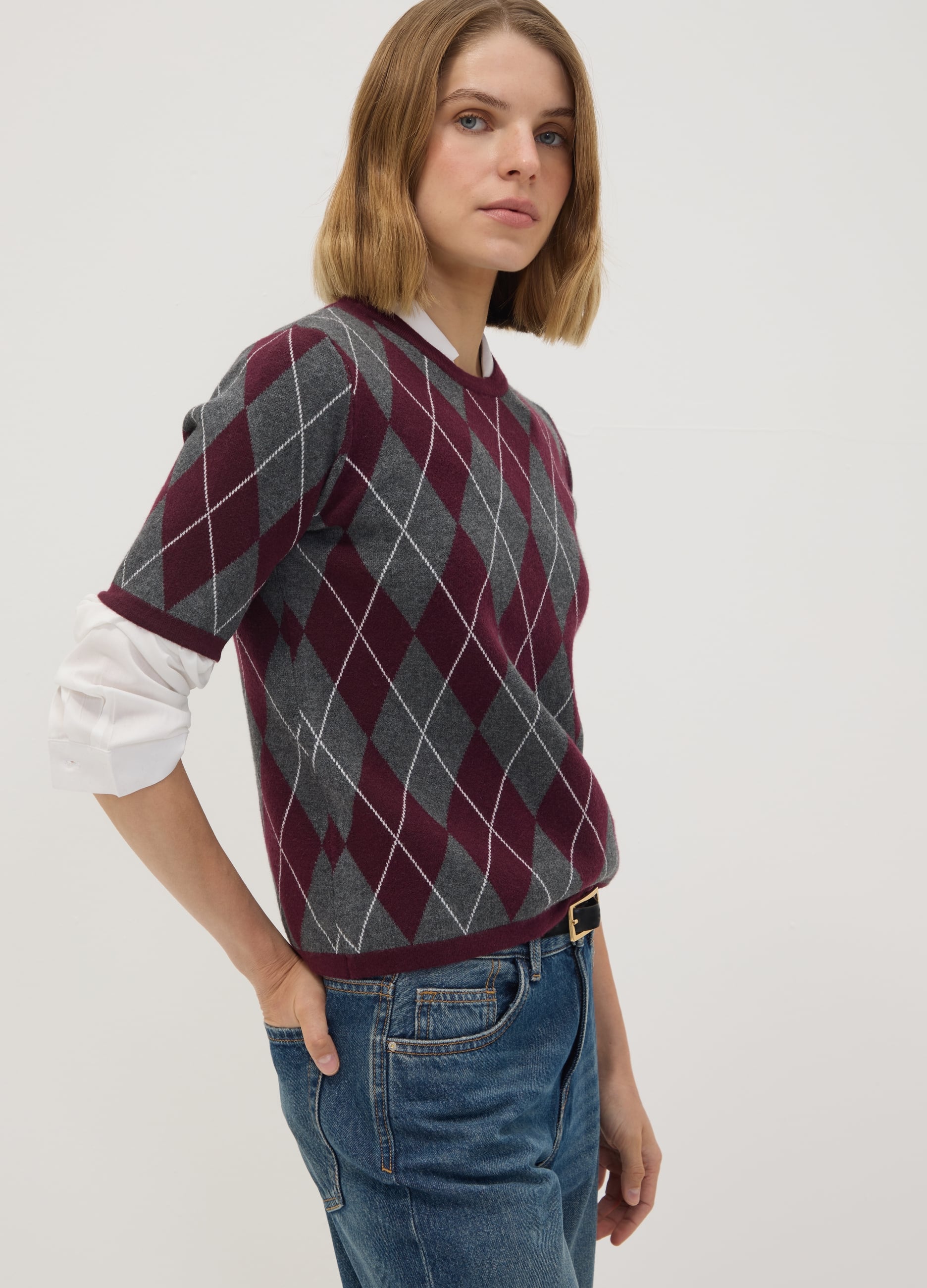 OVS , Mehrfarbiger Pullover Mit Rautenmuster Und Rundhals, Regular Fit, Frau, Multicolor, Größe: 42