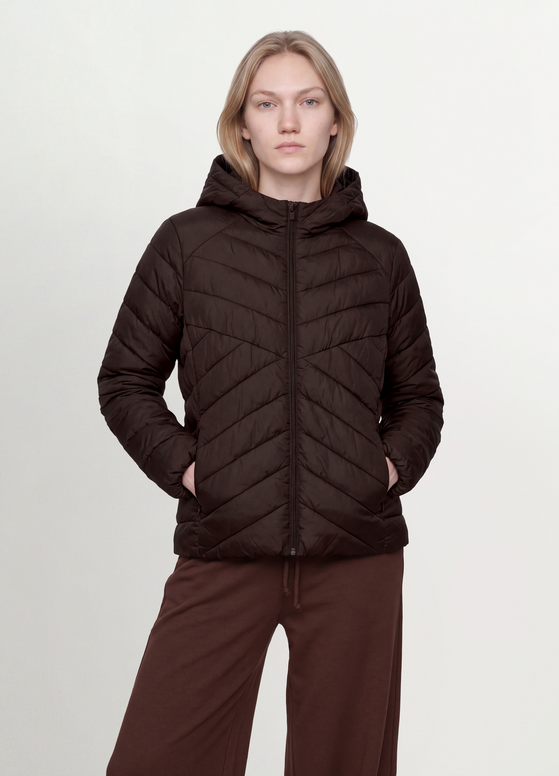OVS, Giacca Ultralight Marrone Trapuntata Con Cappuccio E Zip, Donna, Marrone, Taglia: XL